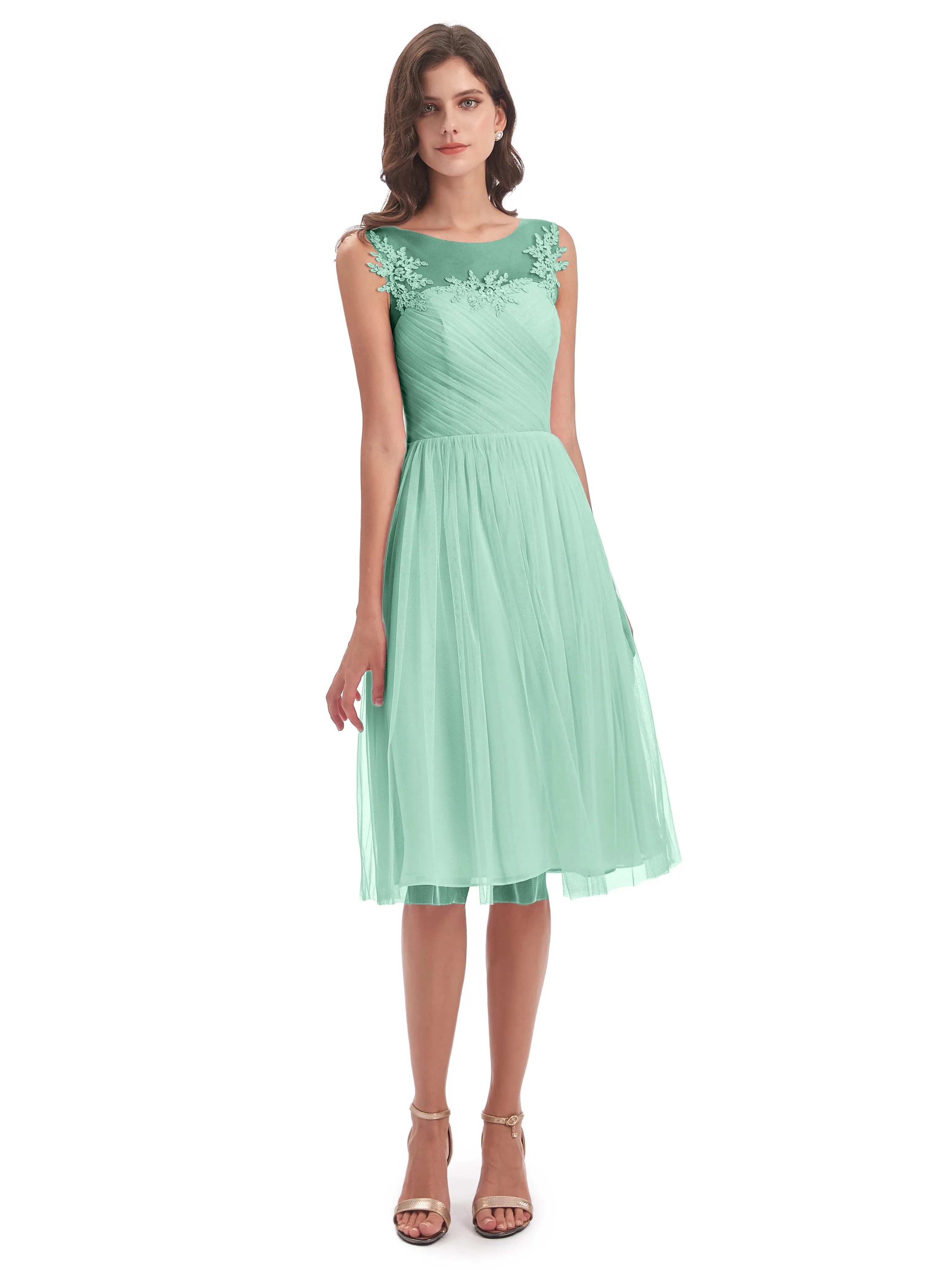 Ella Vintage Tulle/Lace A-line Knee Length Short Bridesmaid Dresses