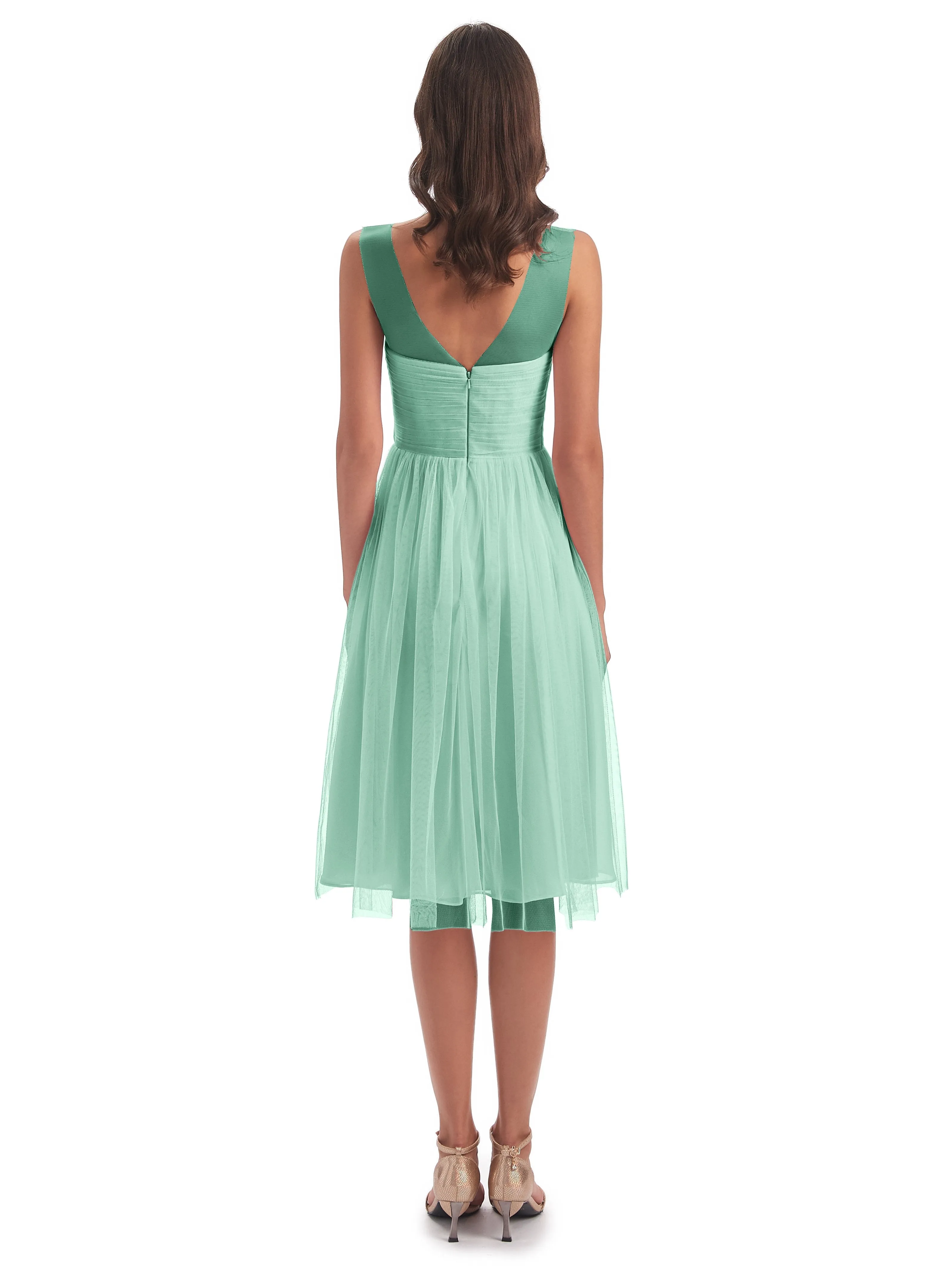 Ella Vintage Tulle/Lace A-line Knee Length Short Bridesmaid Dresses