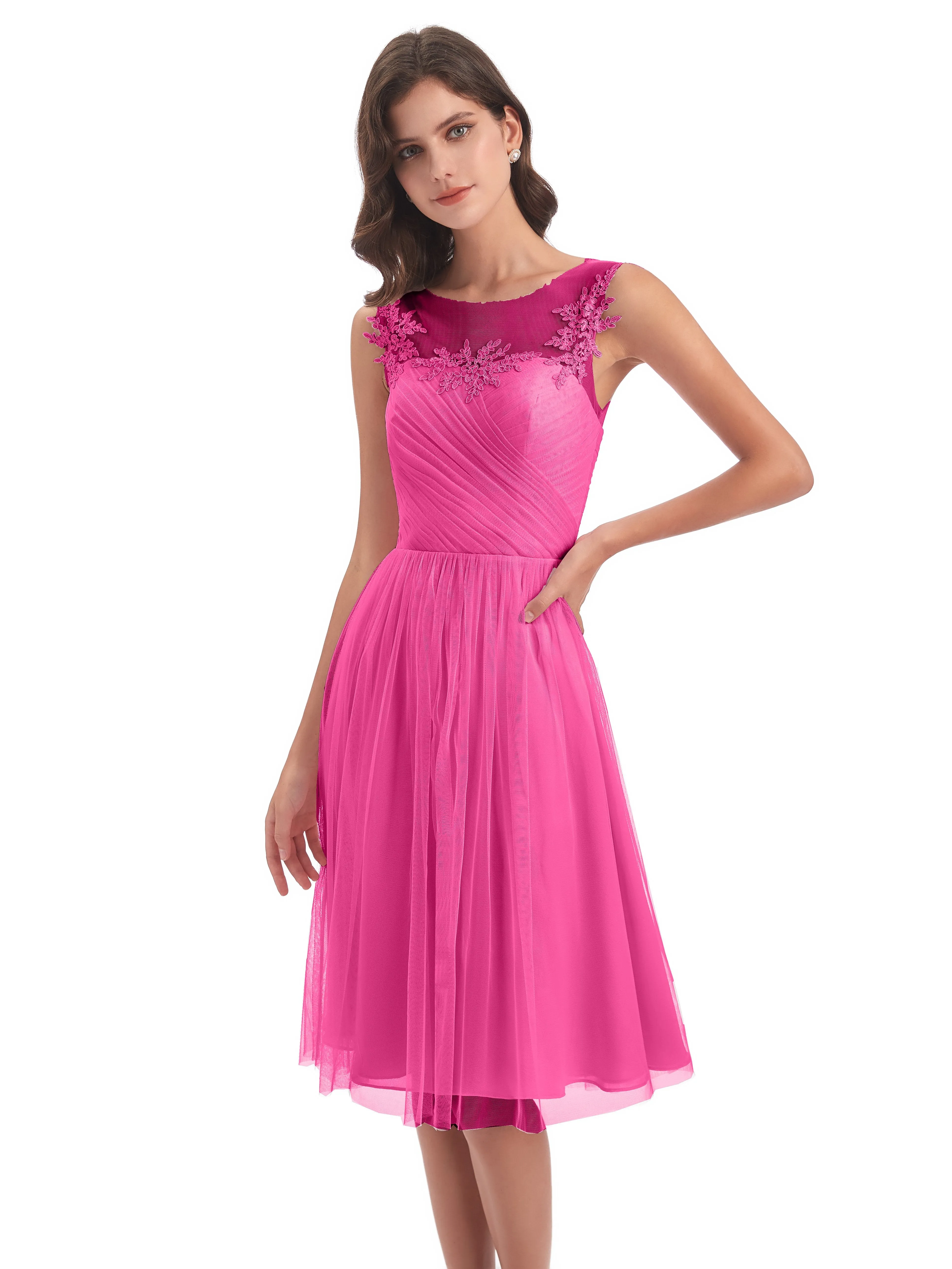 Ella Vintage Tulle/Lace A-line Knee Length Short Bridesmaid Dresses