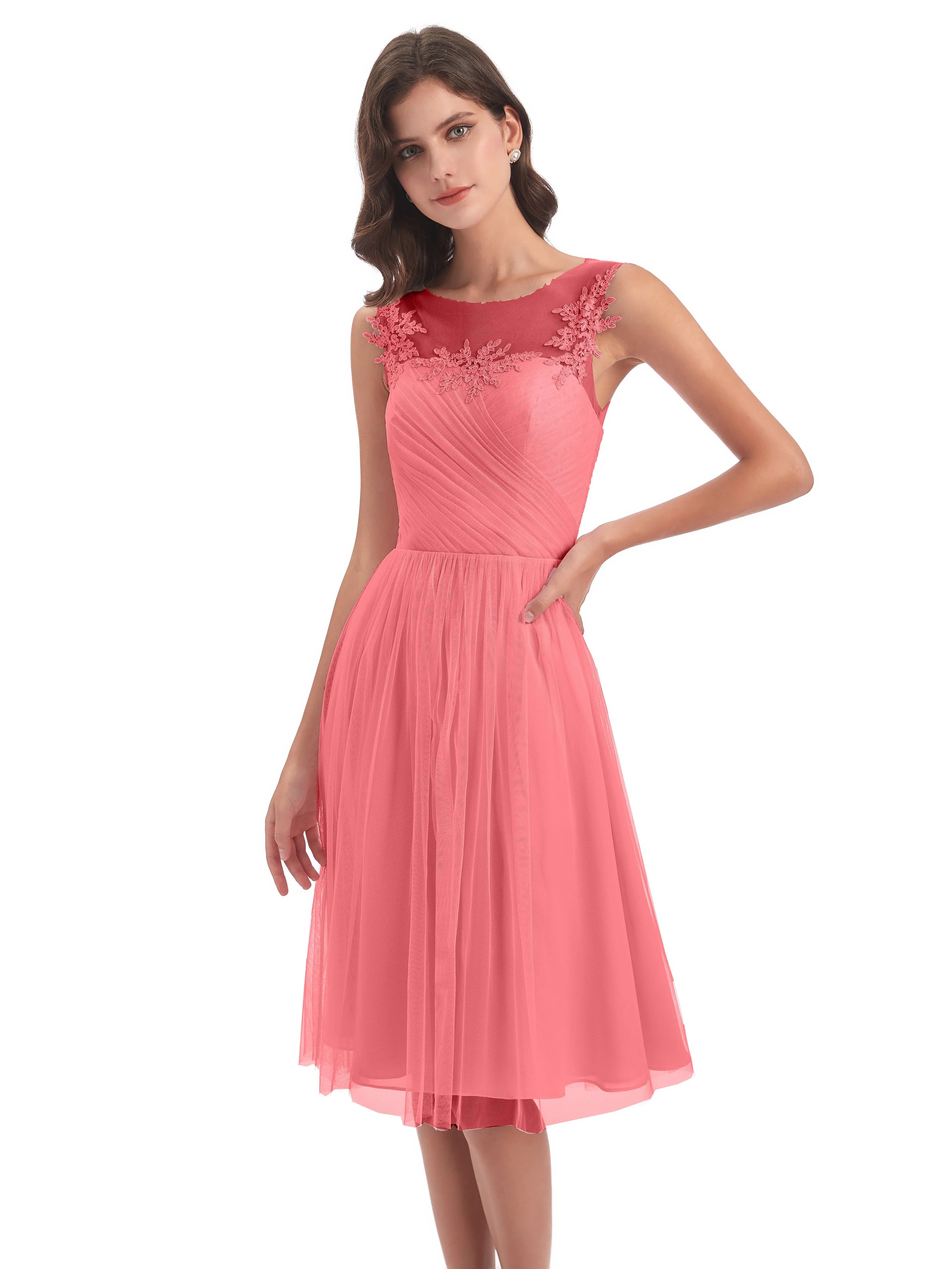 Ella Vintage Tulle/Lace A-line Knee Length Short Bridesmaid Dresses