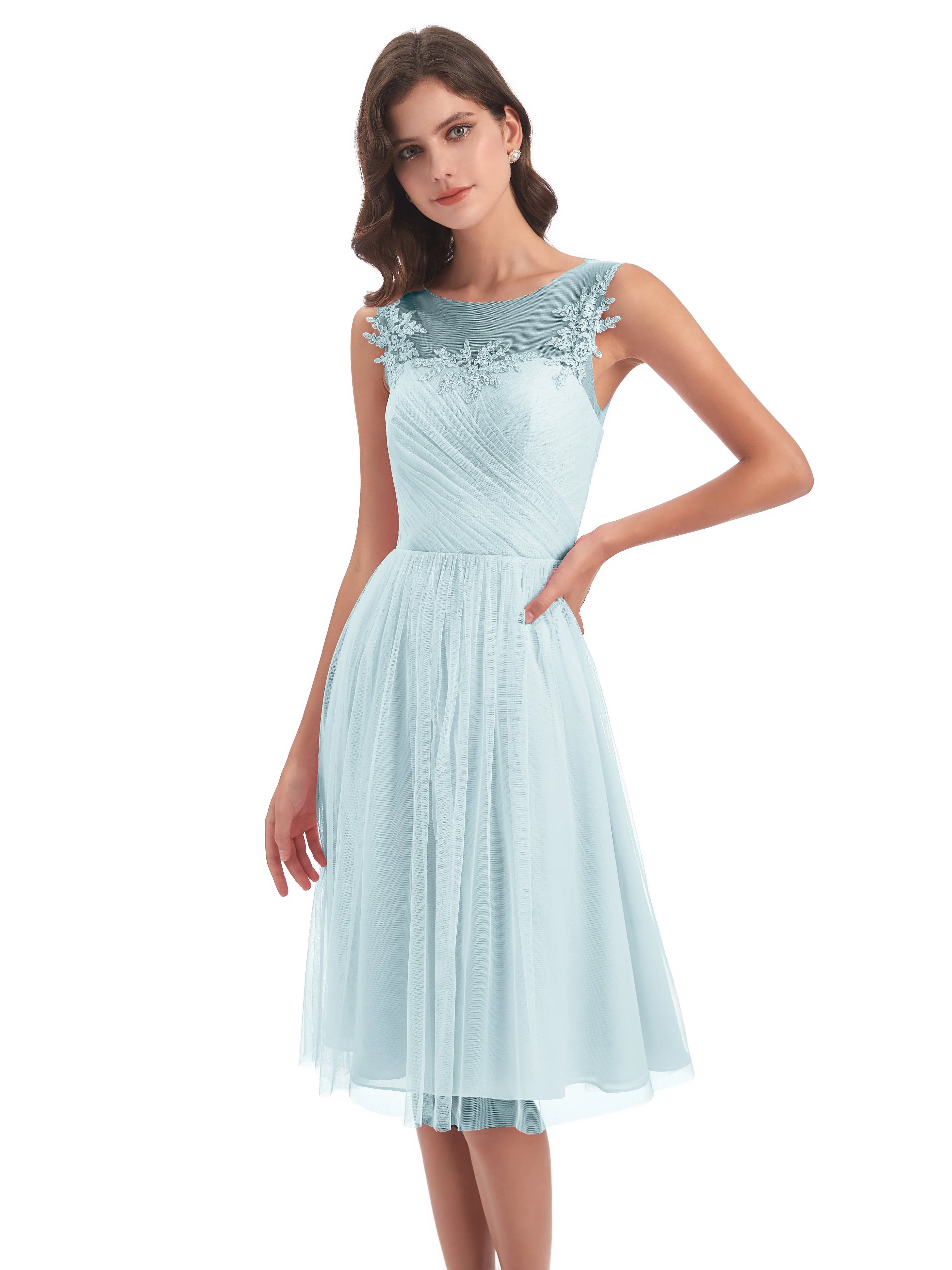 Ella Vintage Tulle/Lace A-line Knee Length Short Bridesmaid Dresses