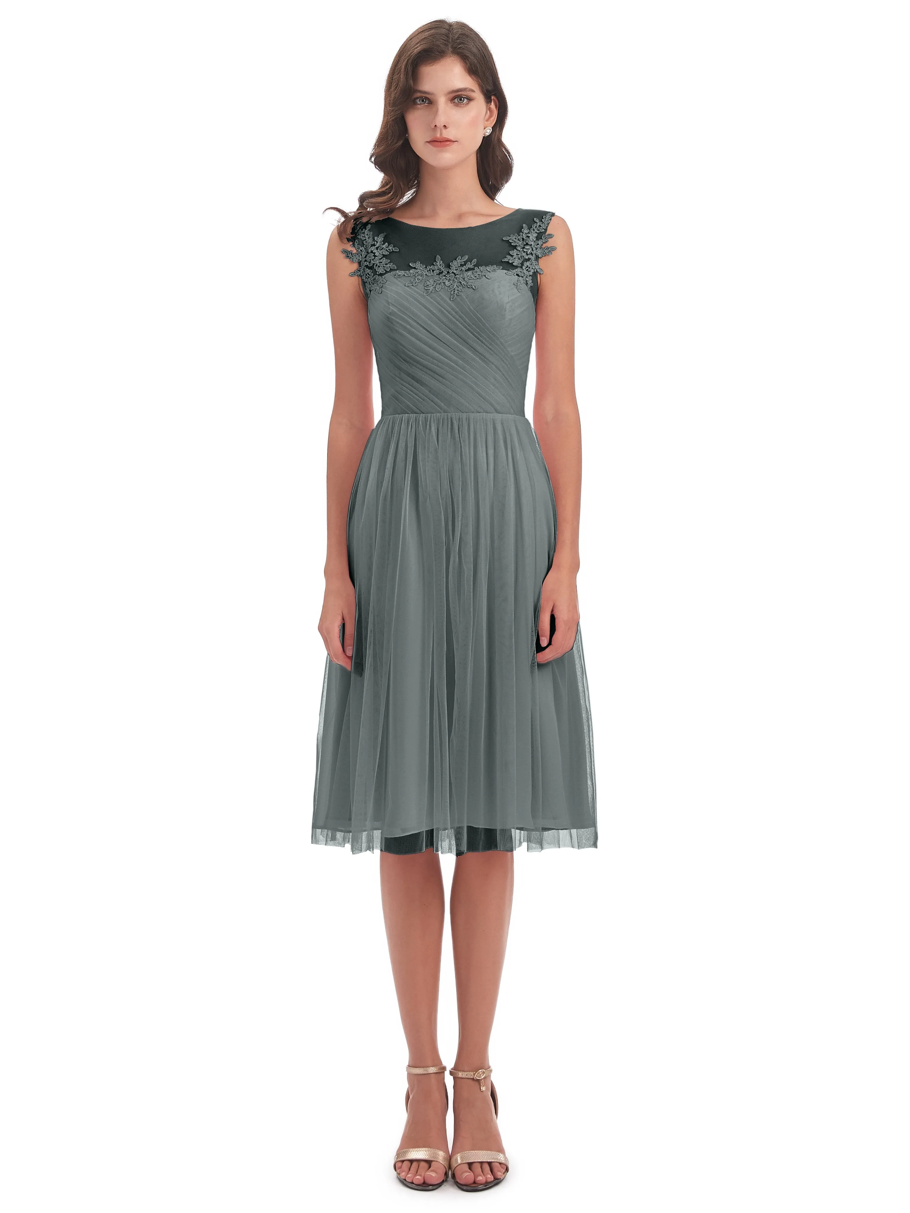 Ella Vintage Tulle/Lace A-line Knee Length Short Bridesmaid Dresses