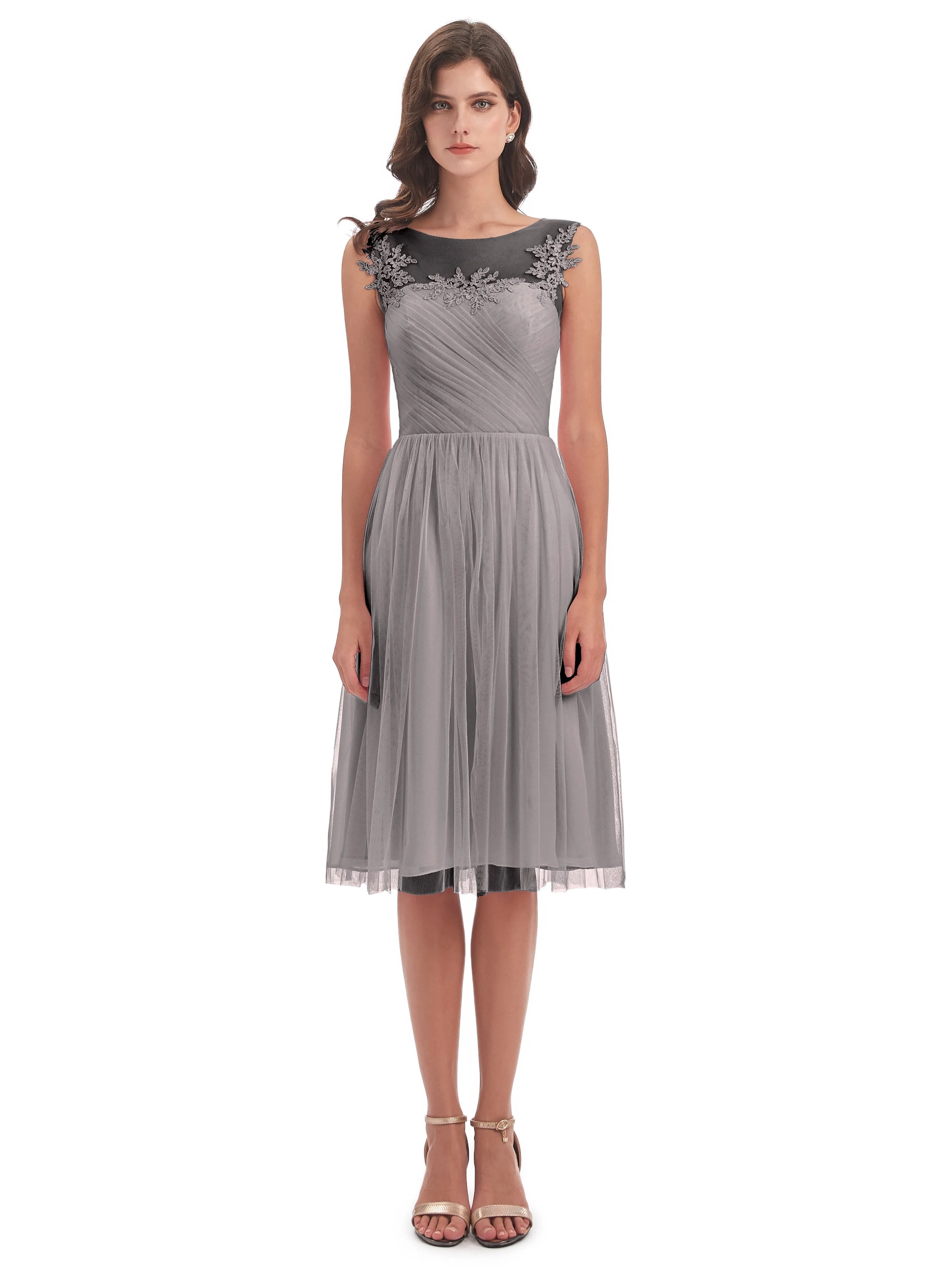 Ella Vintage Tulle/Lace A-line Knee Length Short Bridesmaid Dresses