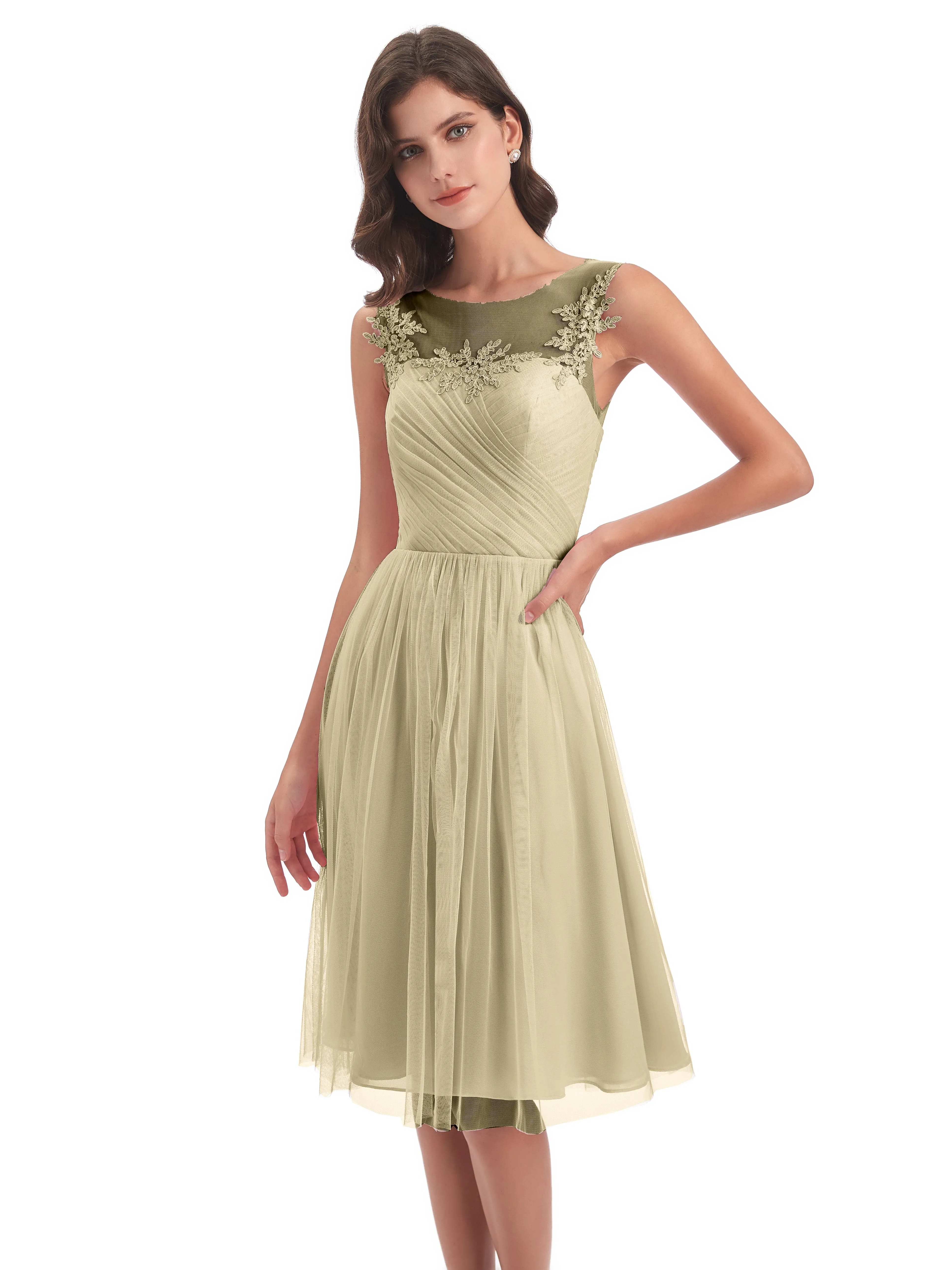 Ella Vintage Tulle/Lace A-line Knee Length Short Bridesmaid Dresses