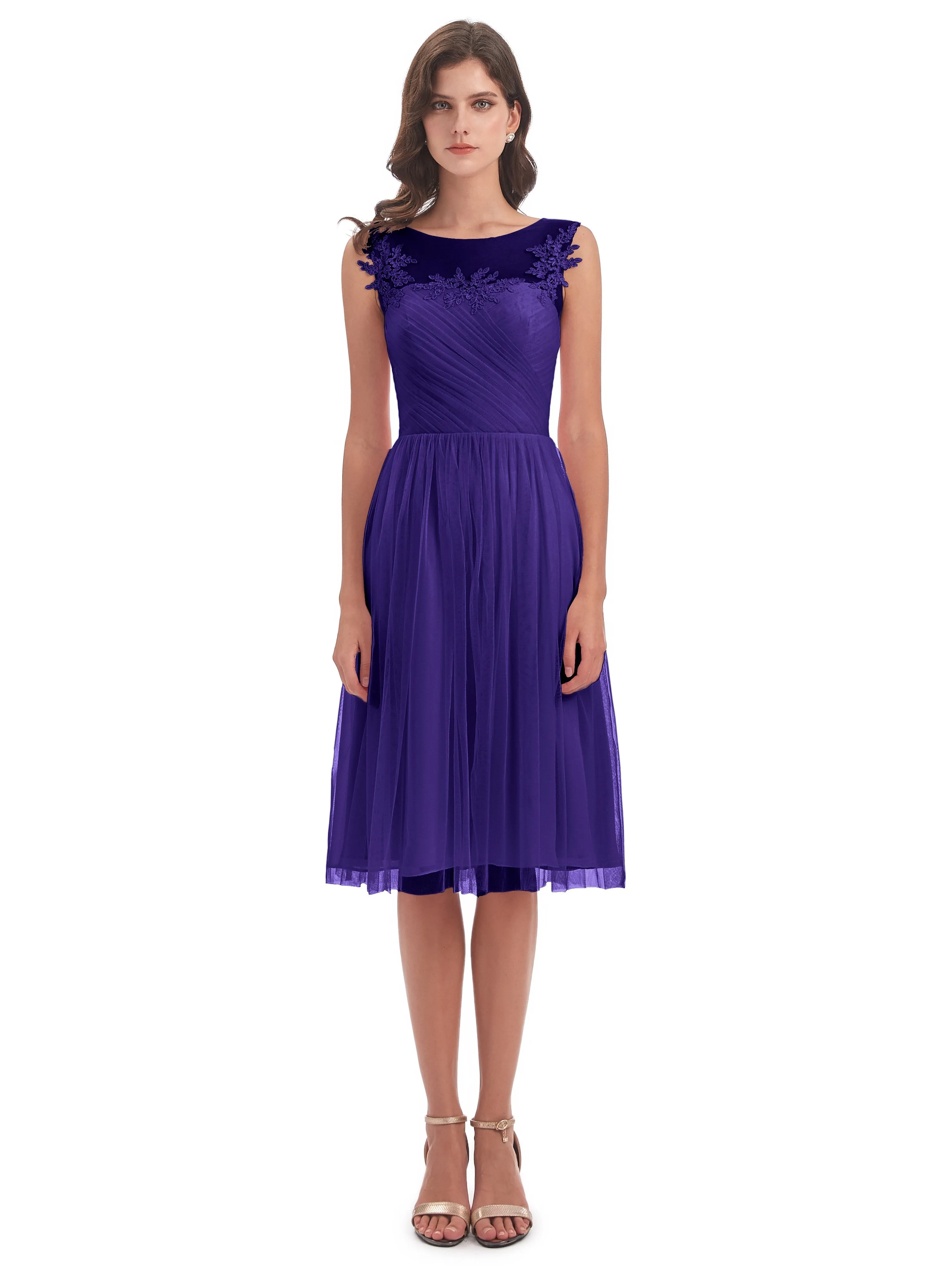 Ella Vintage Tulle/Lace A-line Knee Length Short Bridesmaid Dresses