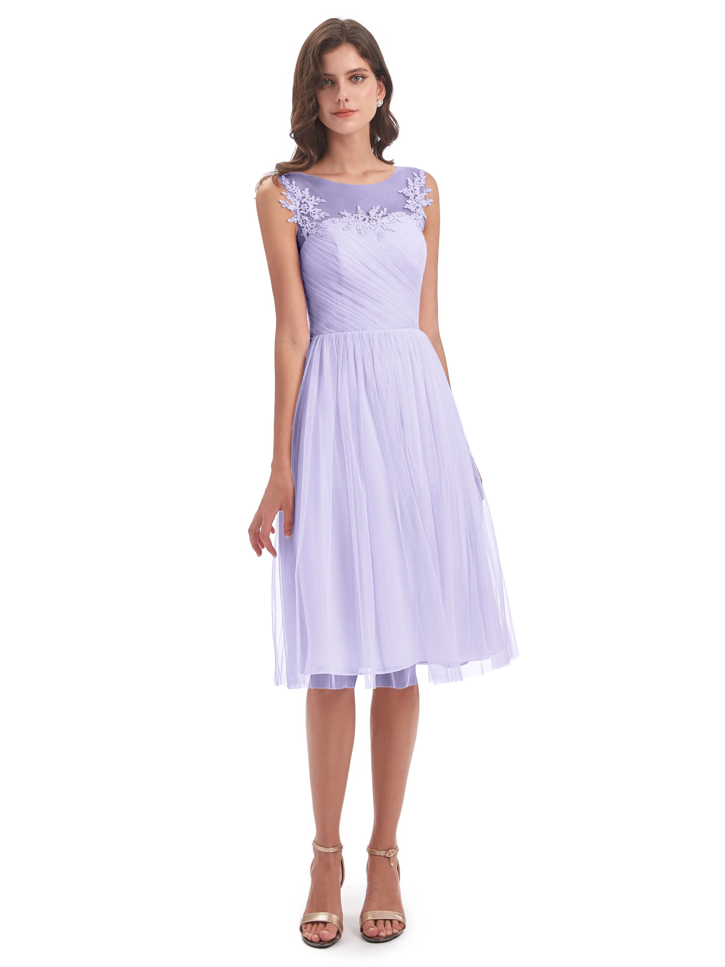 Ella Vintage Tulle/Lace A-line Knee Length Short Bridesmaid Dresses