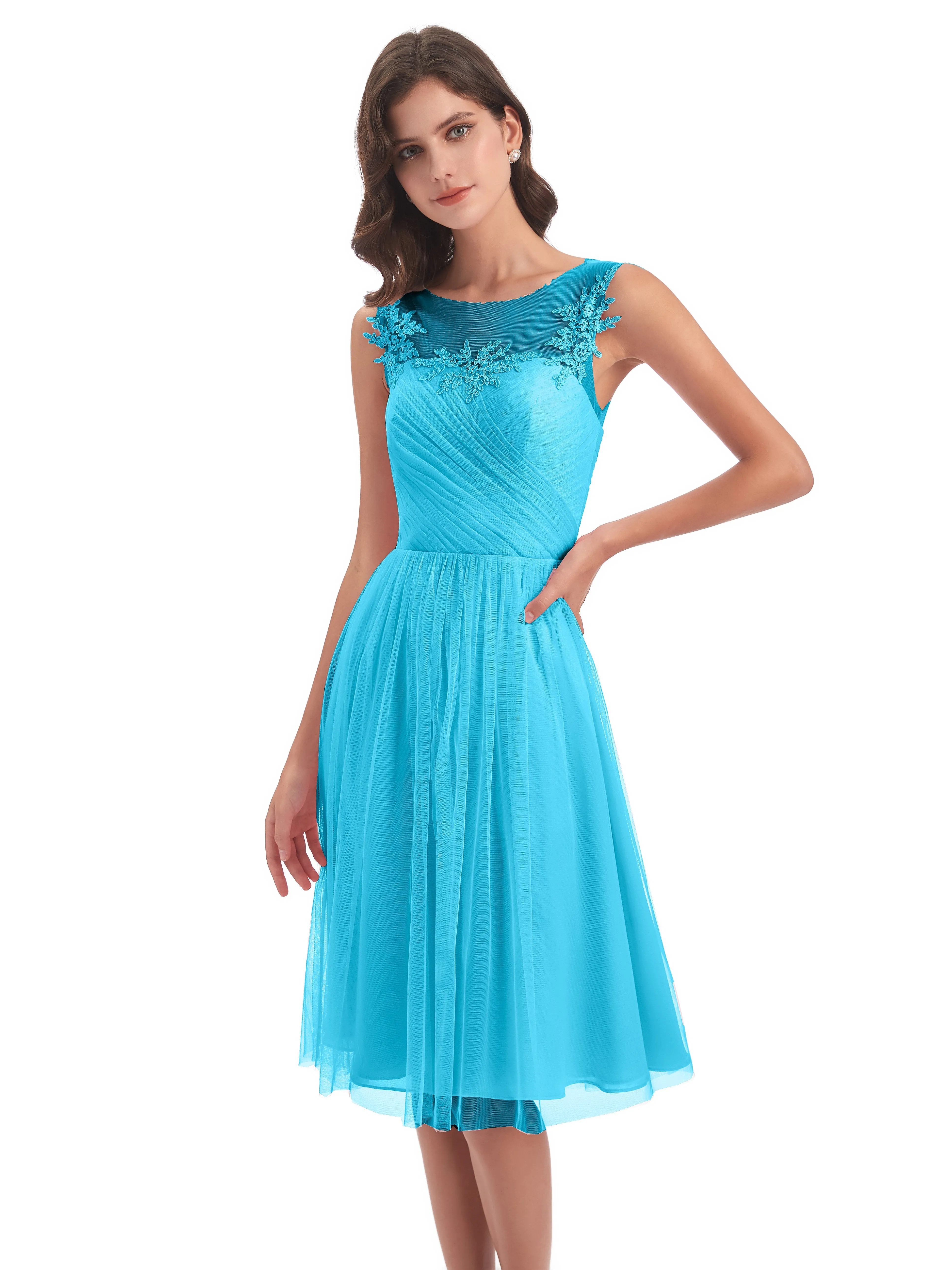 Ella Vintage Tulle/Lace A-line Knee Length Short Bridesmaid Dresses