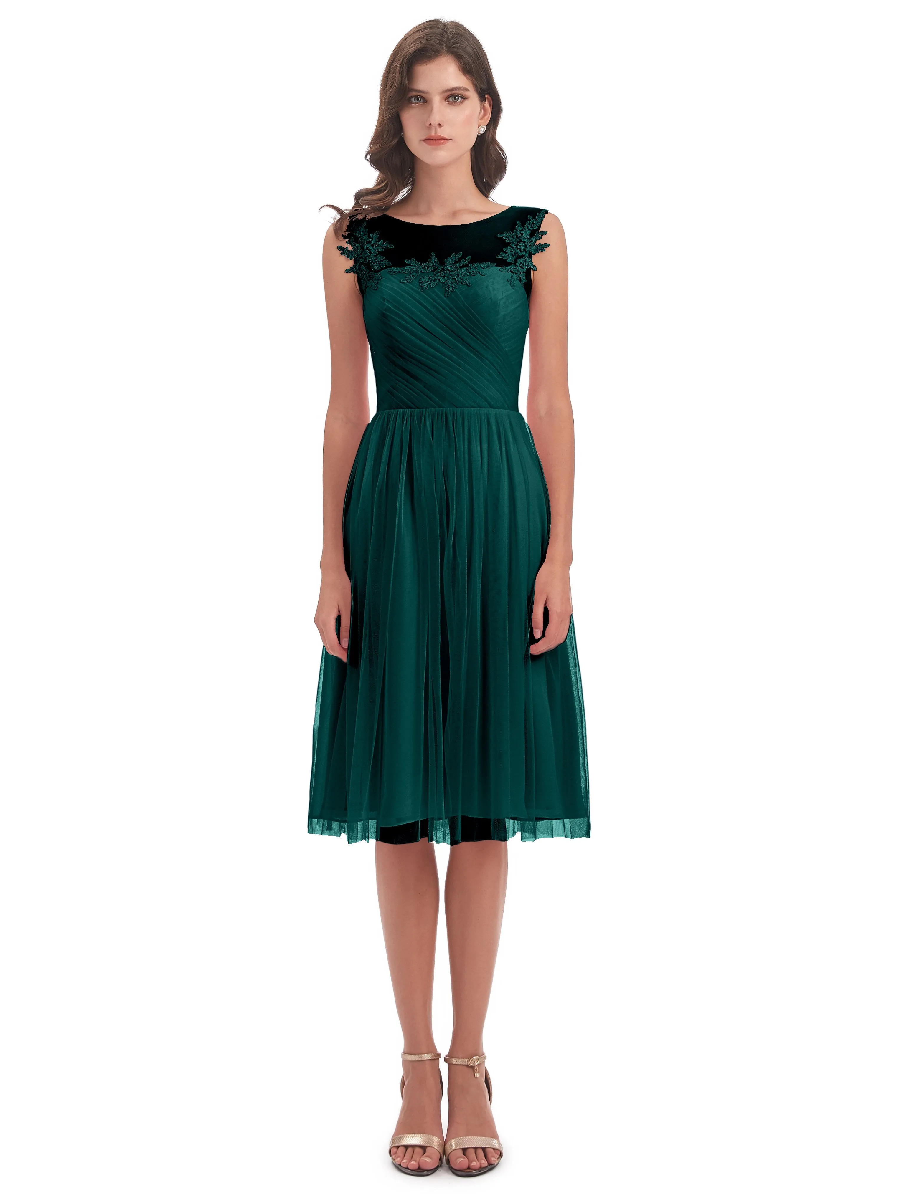 Ella Vintage Tulle/Lace A-line Knee Length Short Bridesmaid Dresses