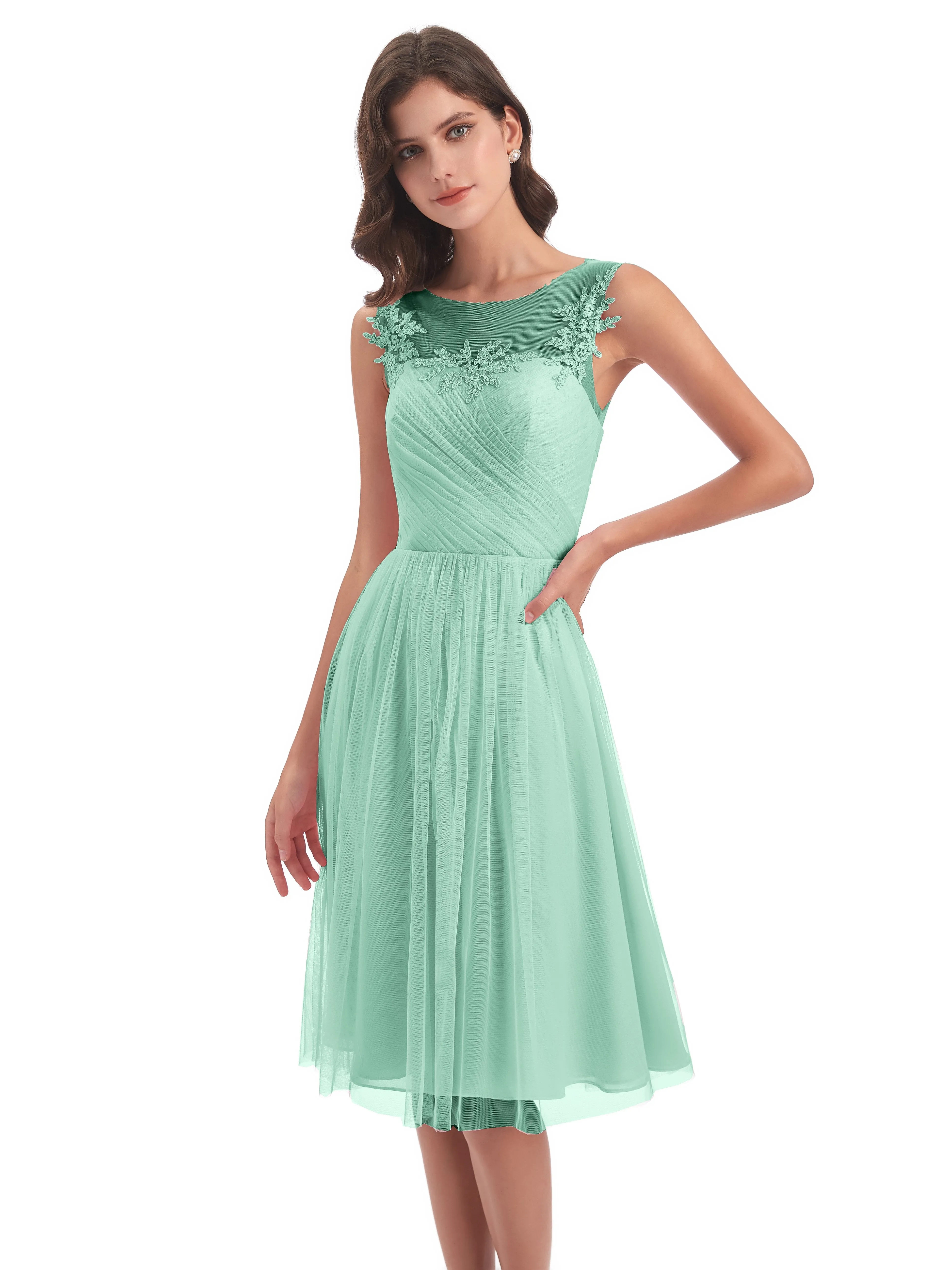 Ella Vintage Tulle/Lace A-line Knee Length Short Bridesmaid Dresses