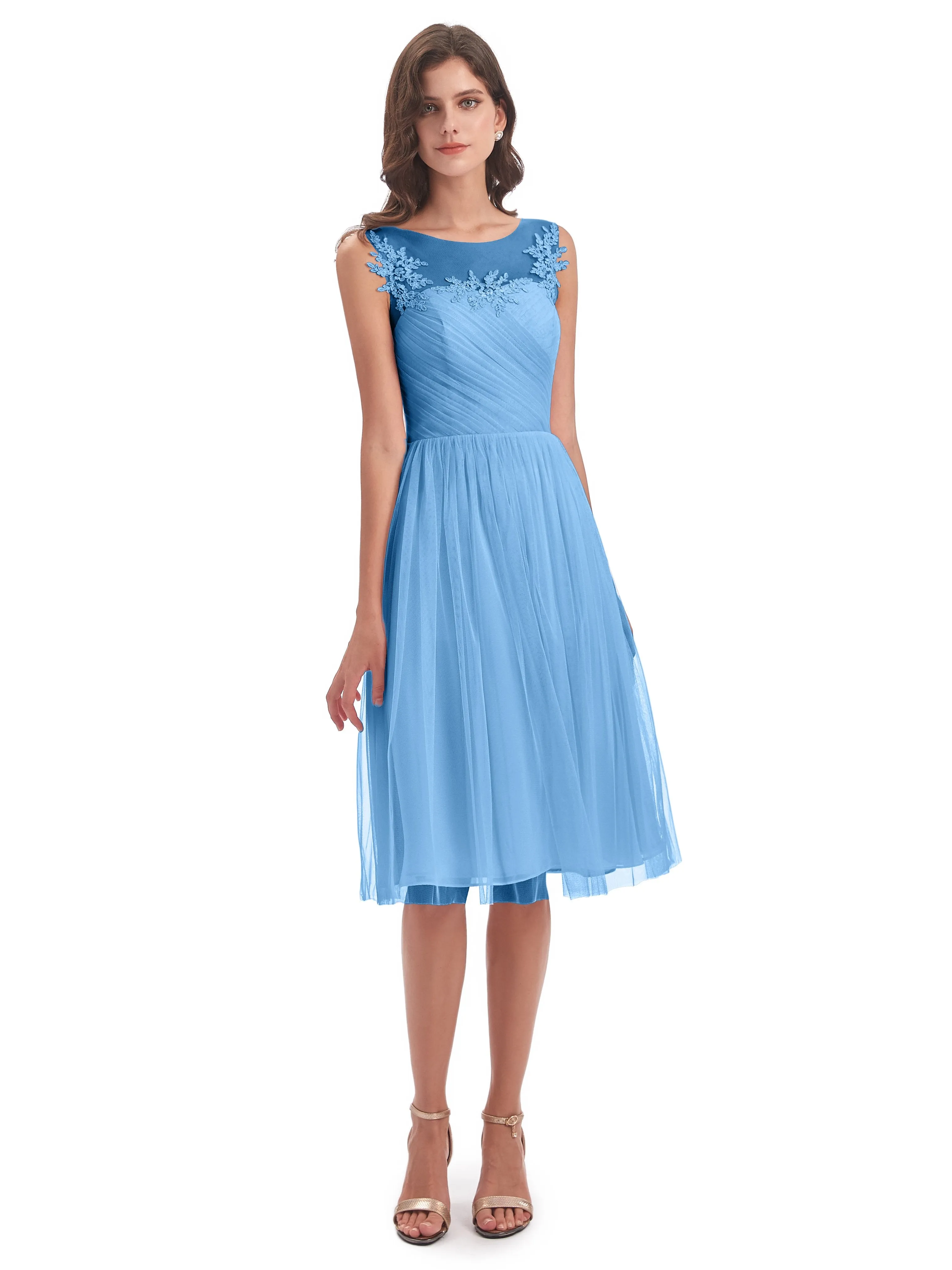 Ella Vintage Tulle/Lace A-line Knee Length Short Bridesmaid Dresses