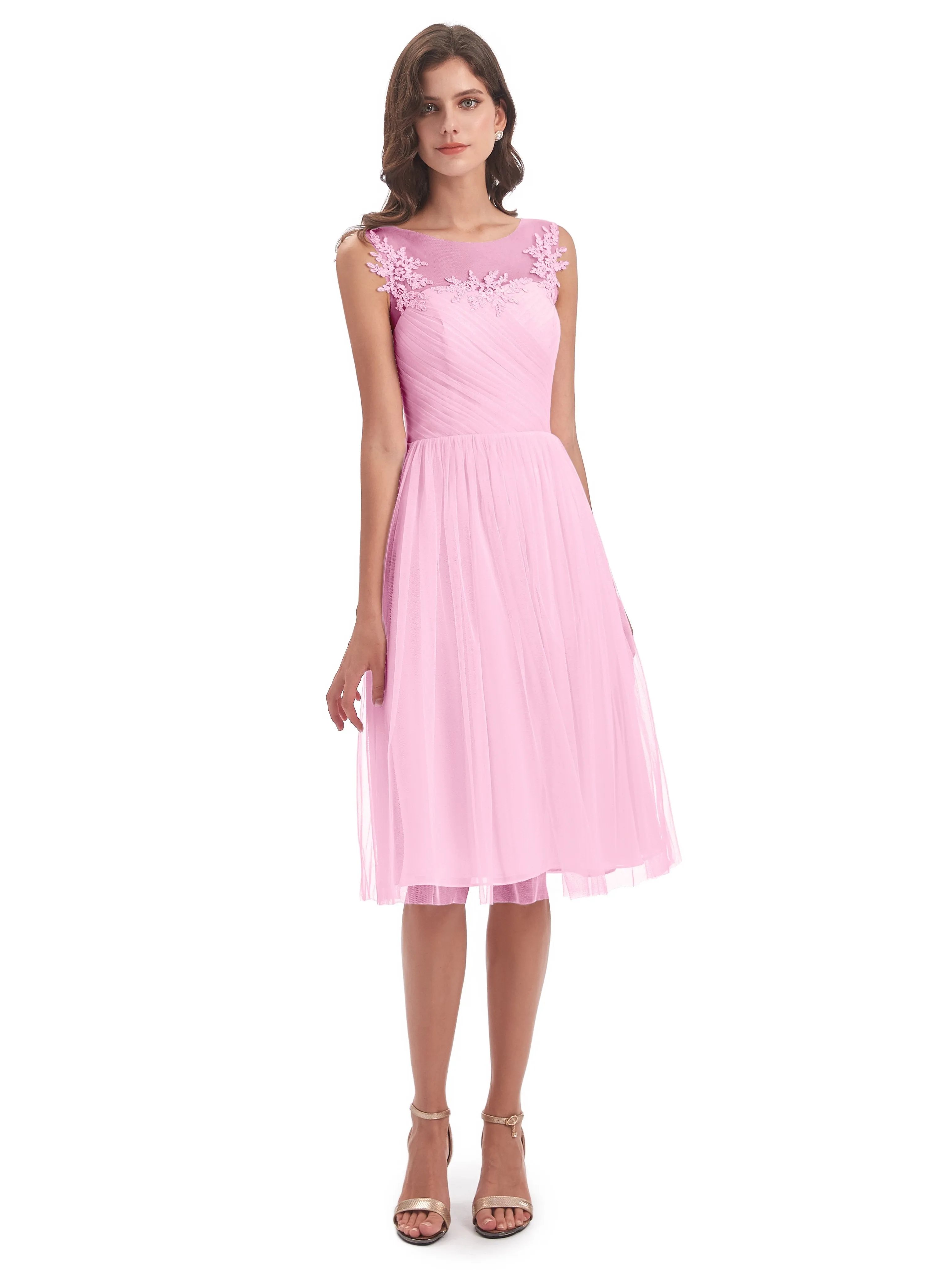 Ella Vintage Tulle/Lace A-line Knee Length Short Bridesmaid Dresses