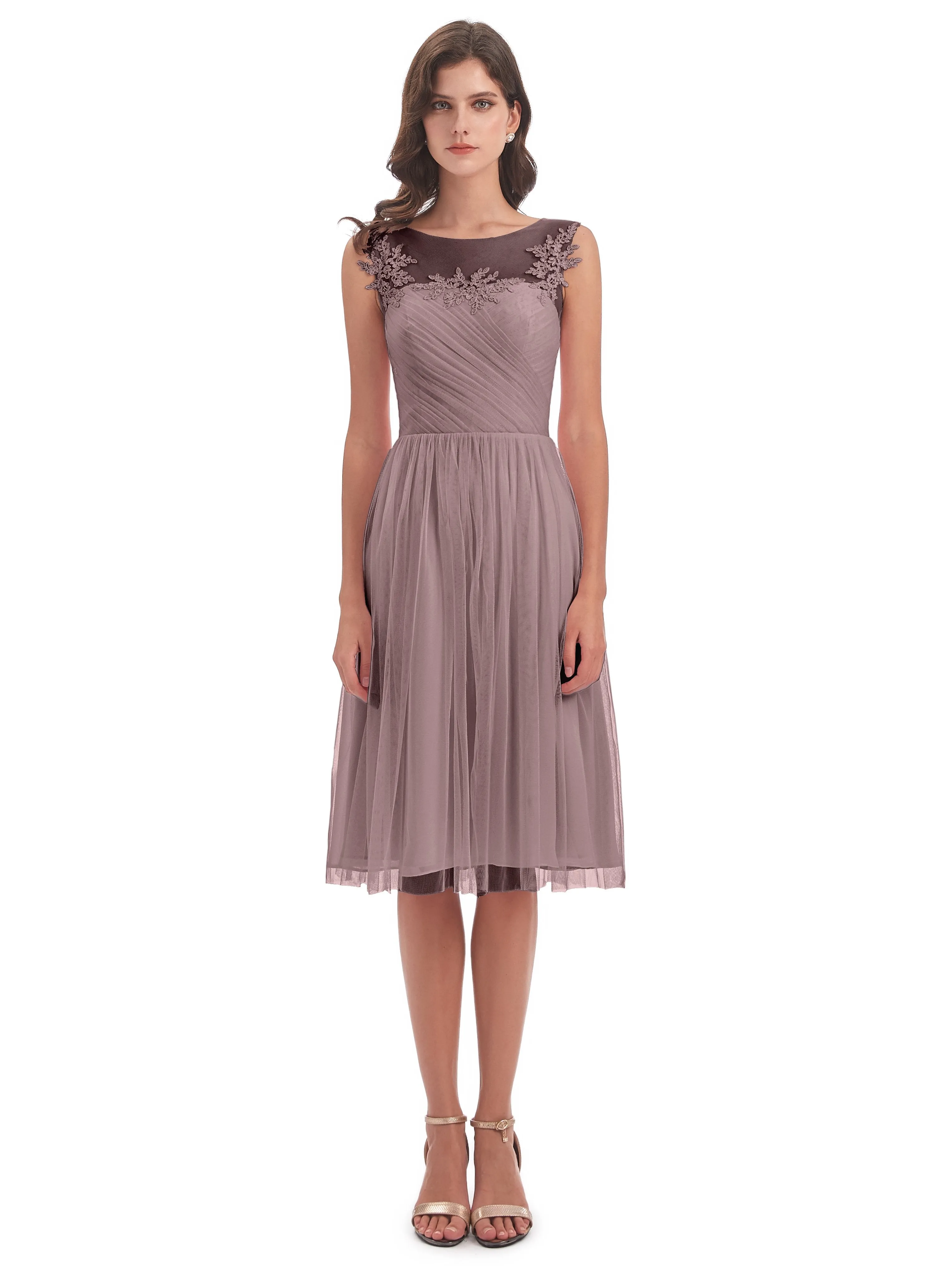 Ella Vintage Tulle/Lace A-line Knee Length Short Bridesmaid Dresses