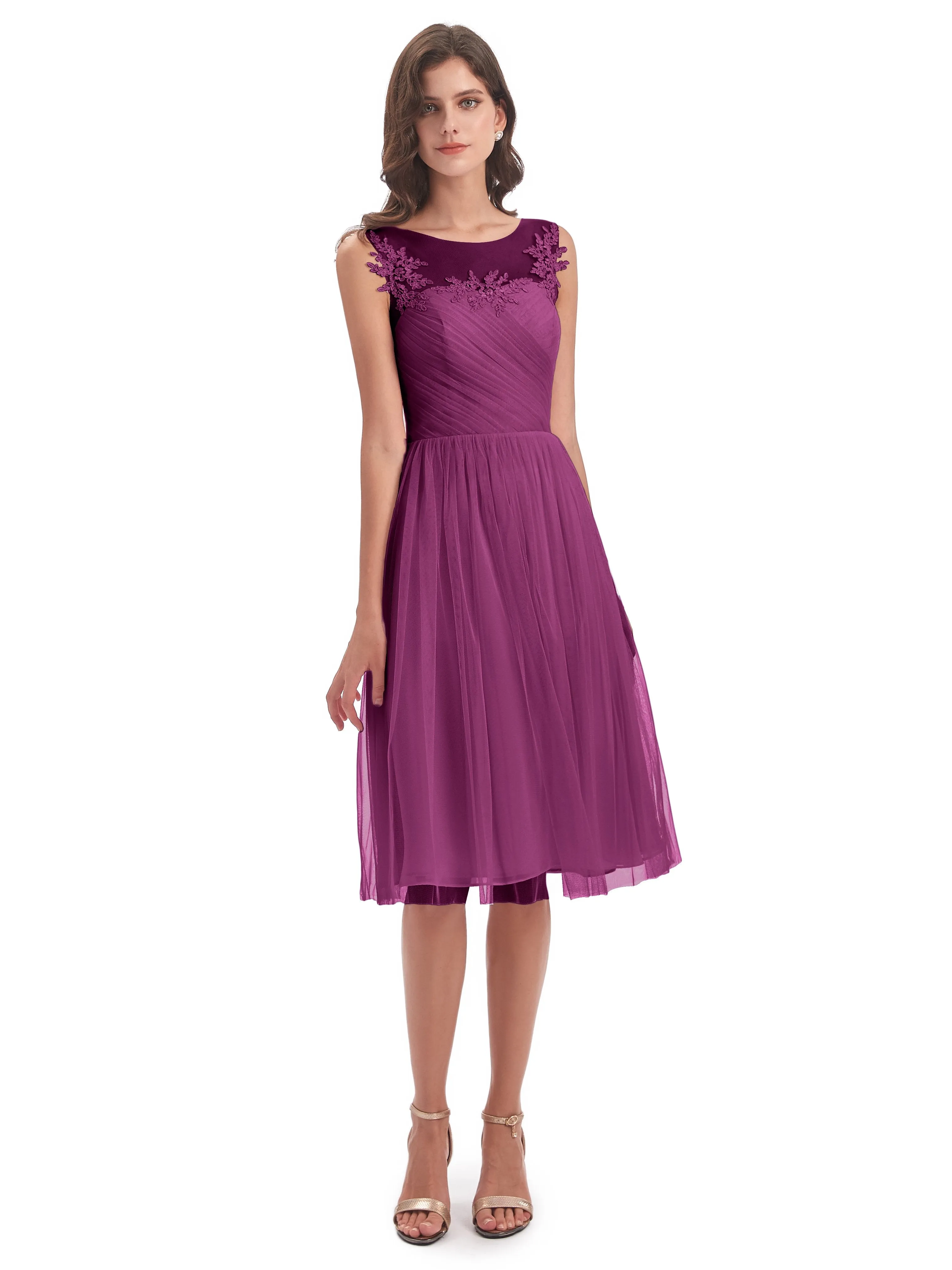 Ella Vintage Tulle/Lace A-line Knee Length Short Bridesmaid Dresses