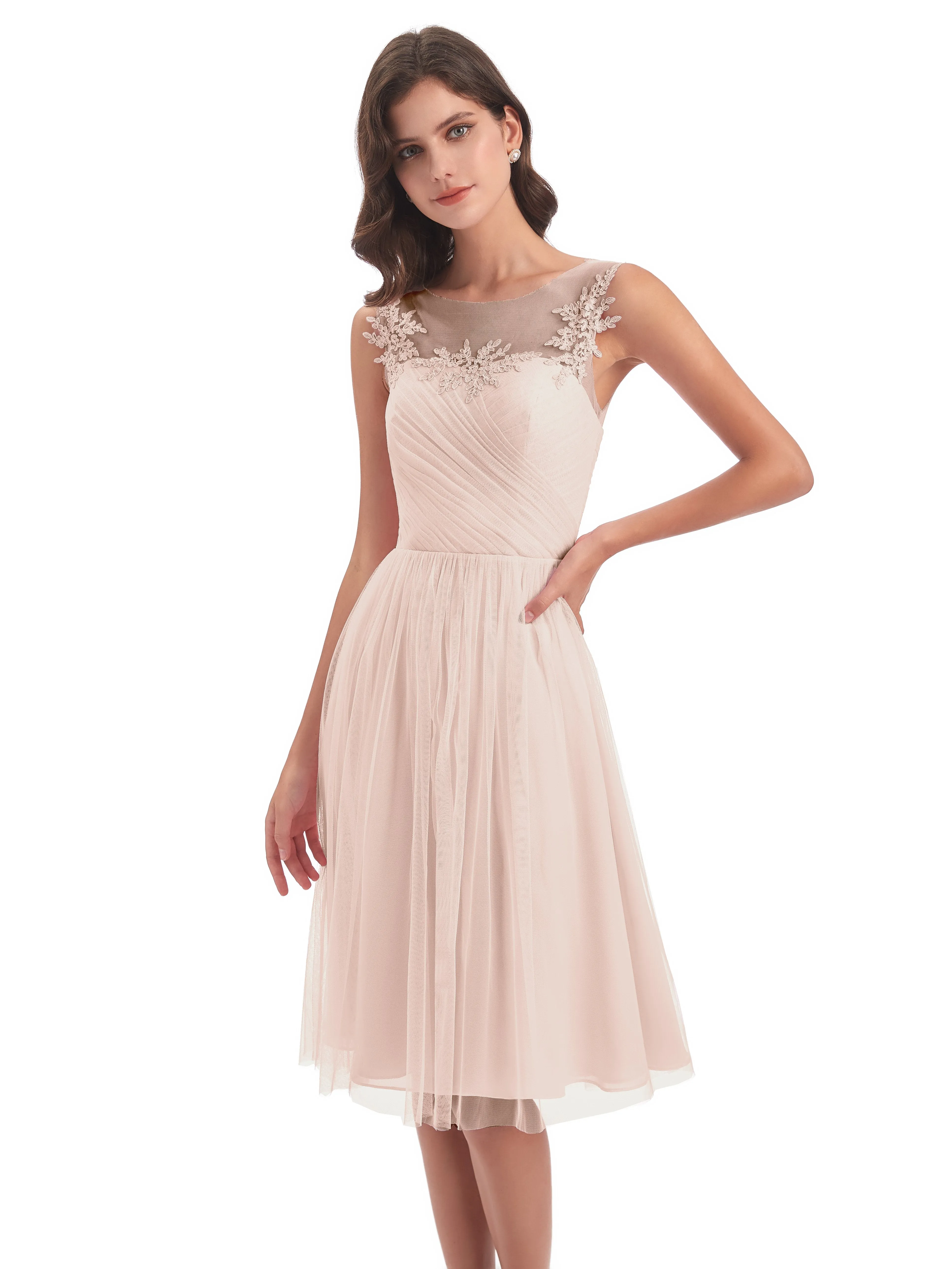 Ella Vintage Tulle/Lace A-line Knee Length Short Bridesmaid Dresses