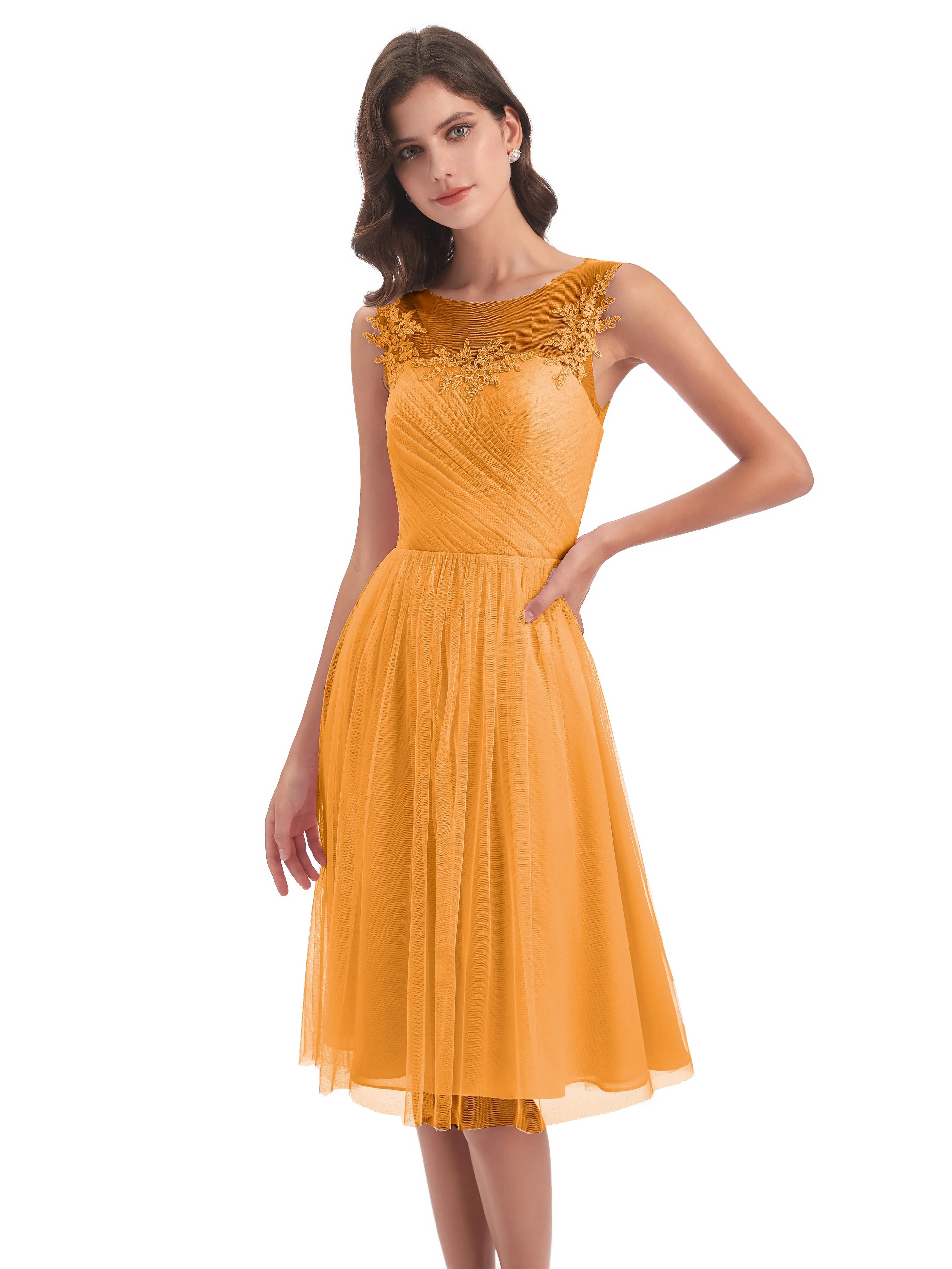 Ella Vintage Tulle/Lace A-line Knee Length Short Bridesmaid Dresses