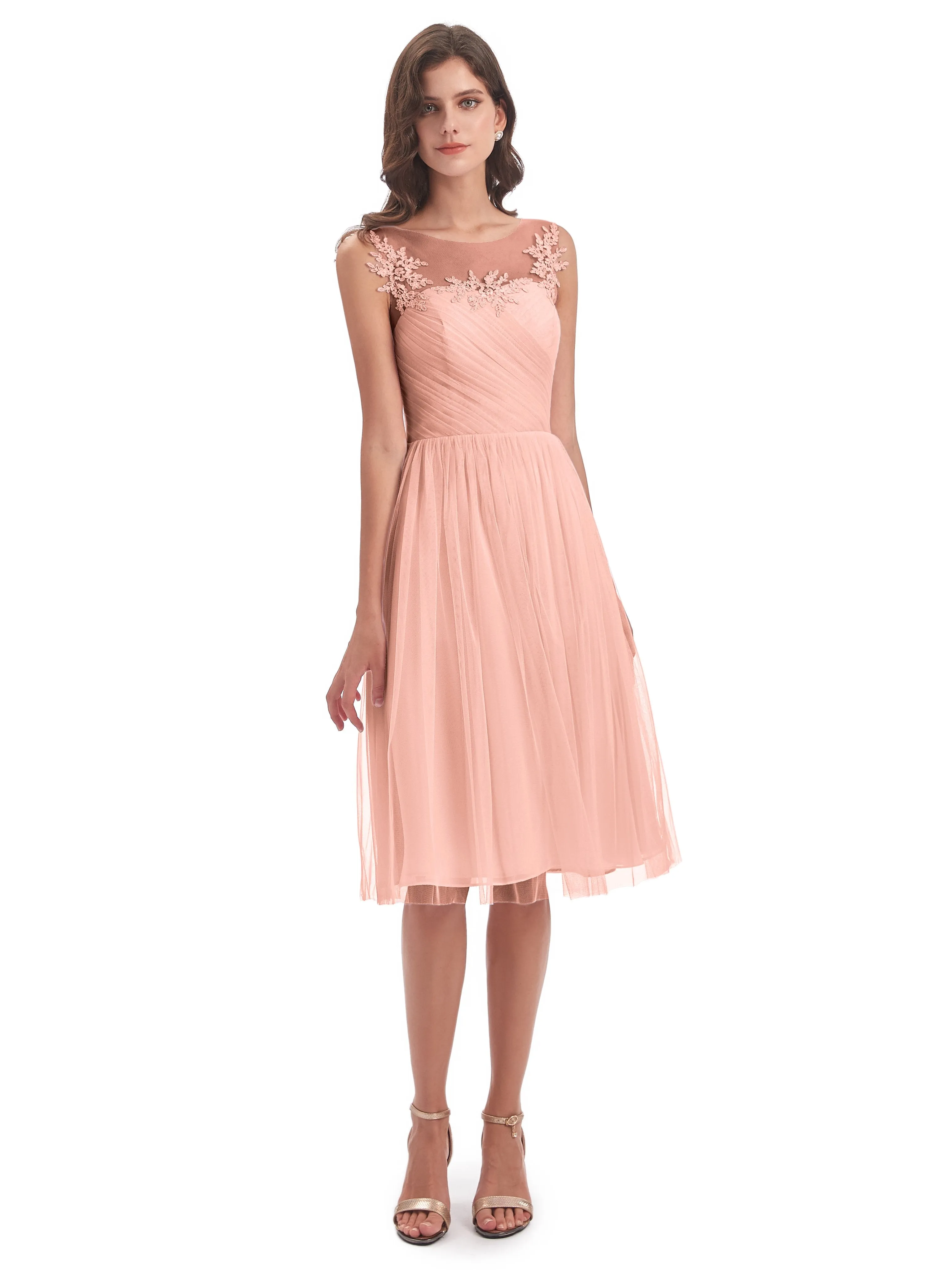 Ella Vintage Tulle/Lace A-line Knee Length Short Bridesmaid Dresses