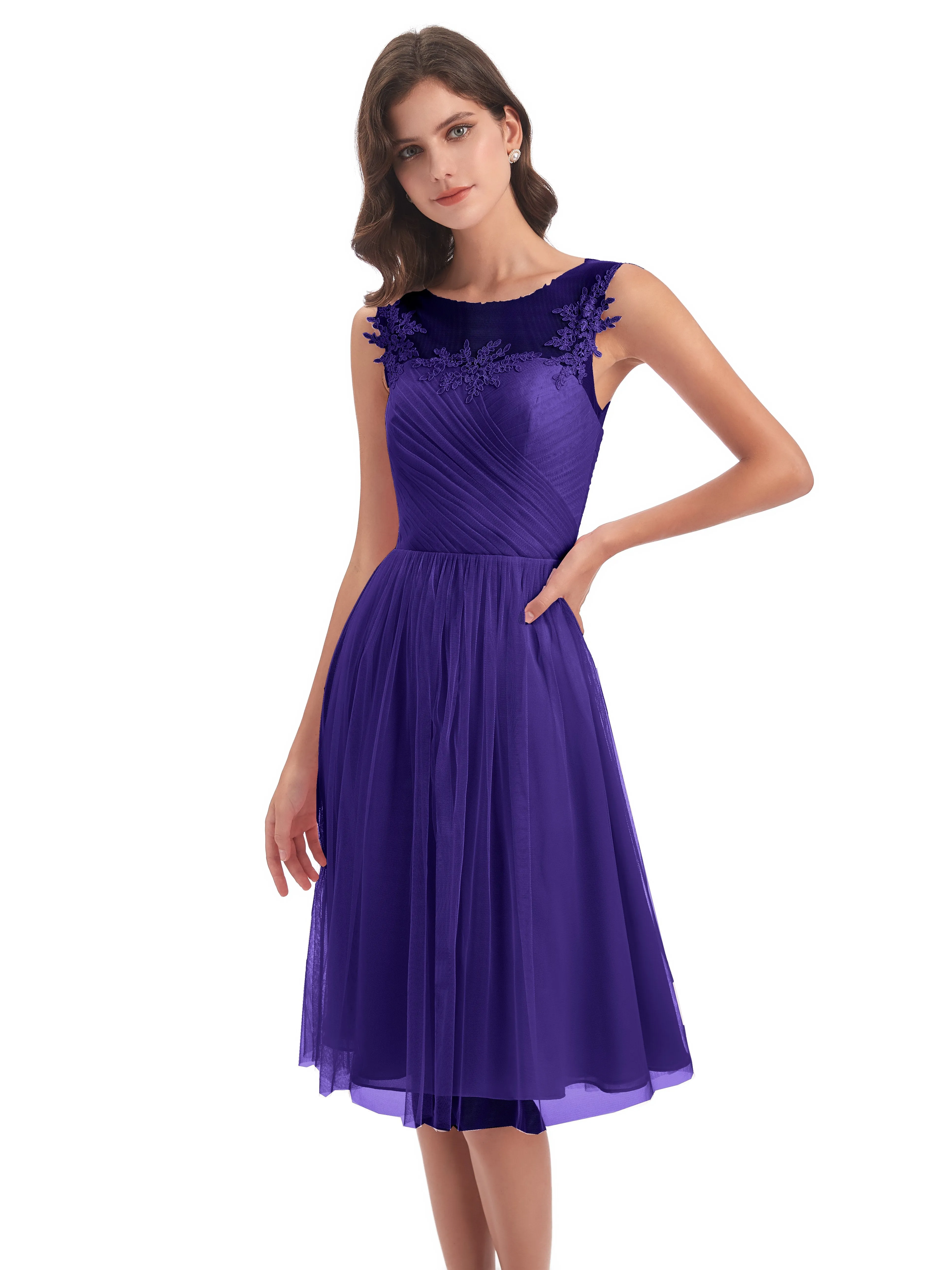 Ella Vintage Tulle/Lace A-line Knee Length Short Bridesmaid Dresses