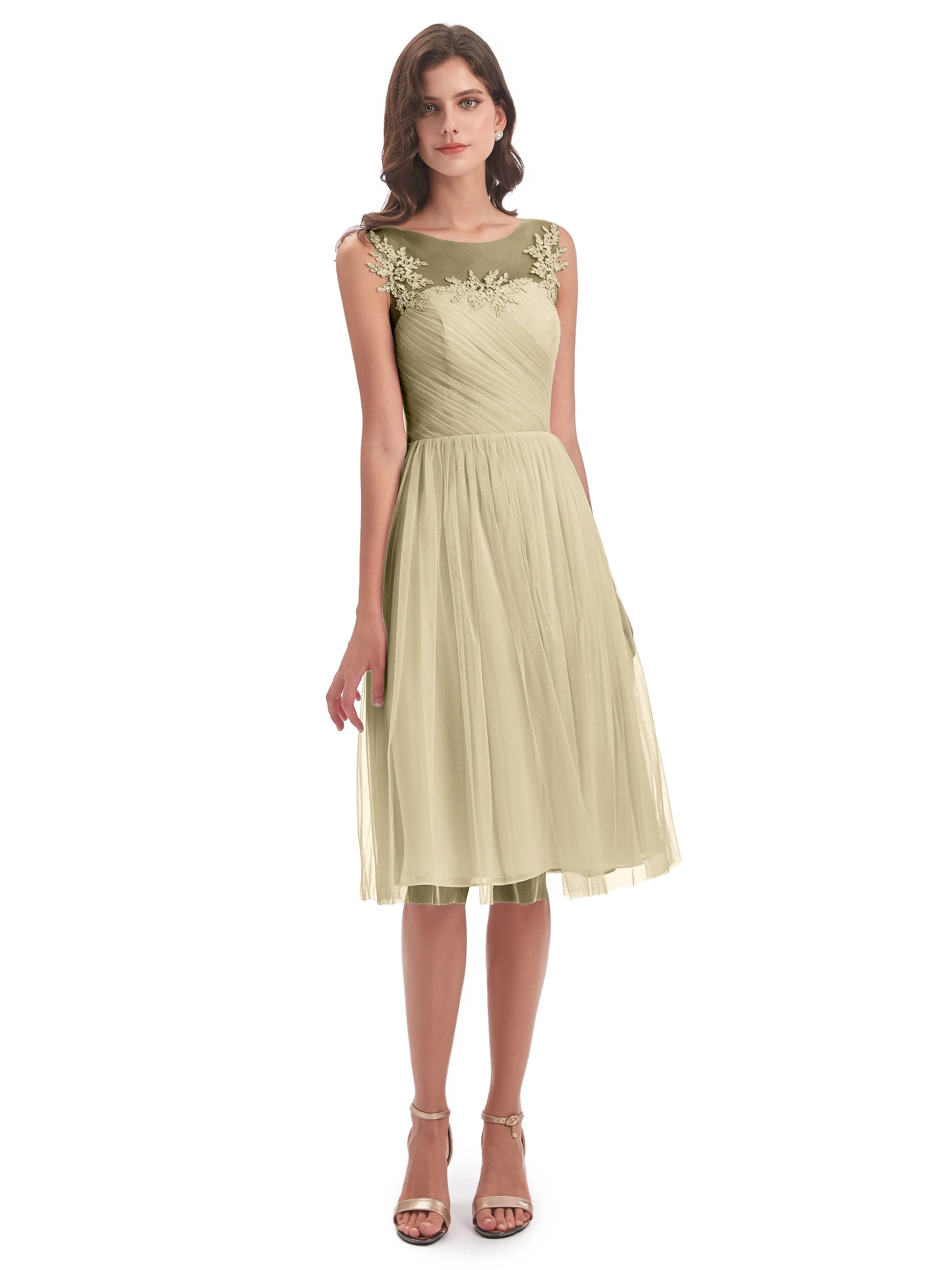 Ella Vintage Tulle/Lace A-line Knee Length Short Bridesmaid Dresses