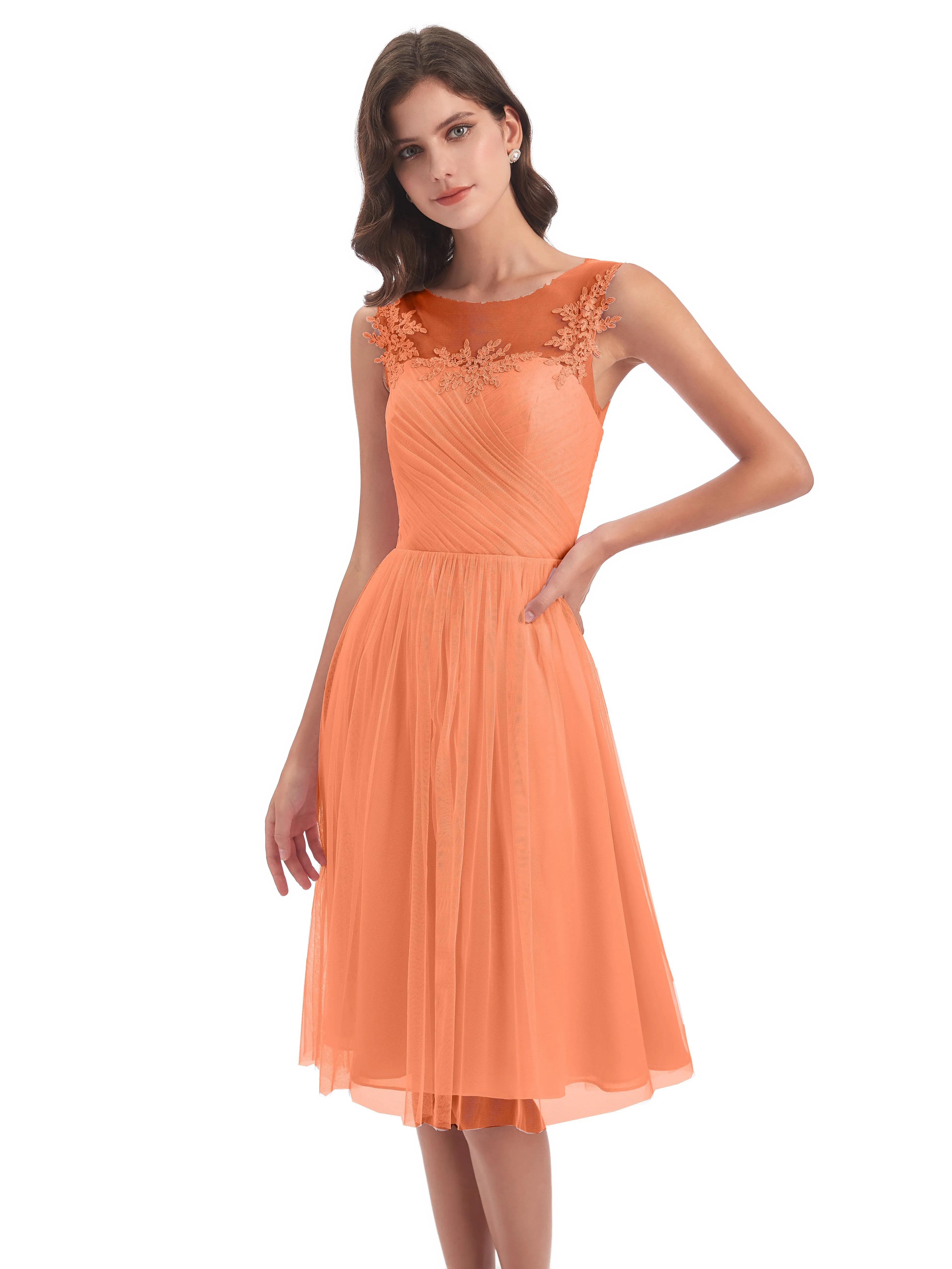 Ella Vintage Tulle/Lace A-line Knee Length Short Bridesmaid Dresses