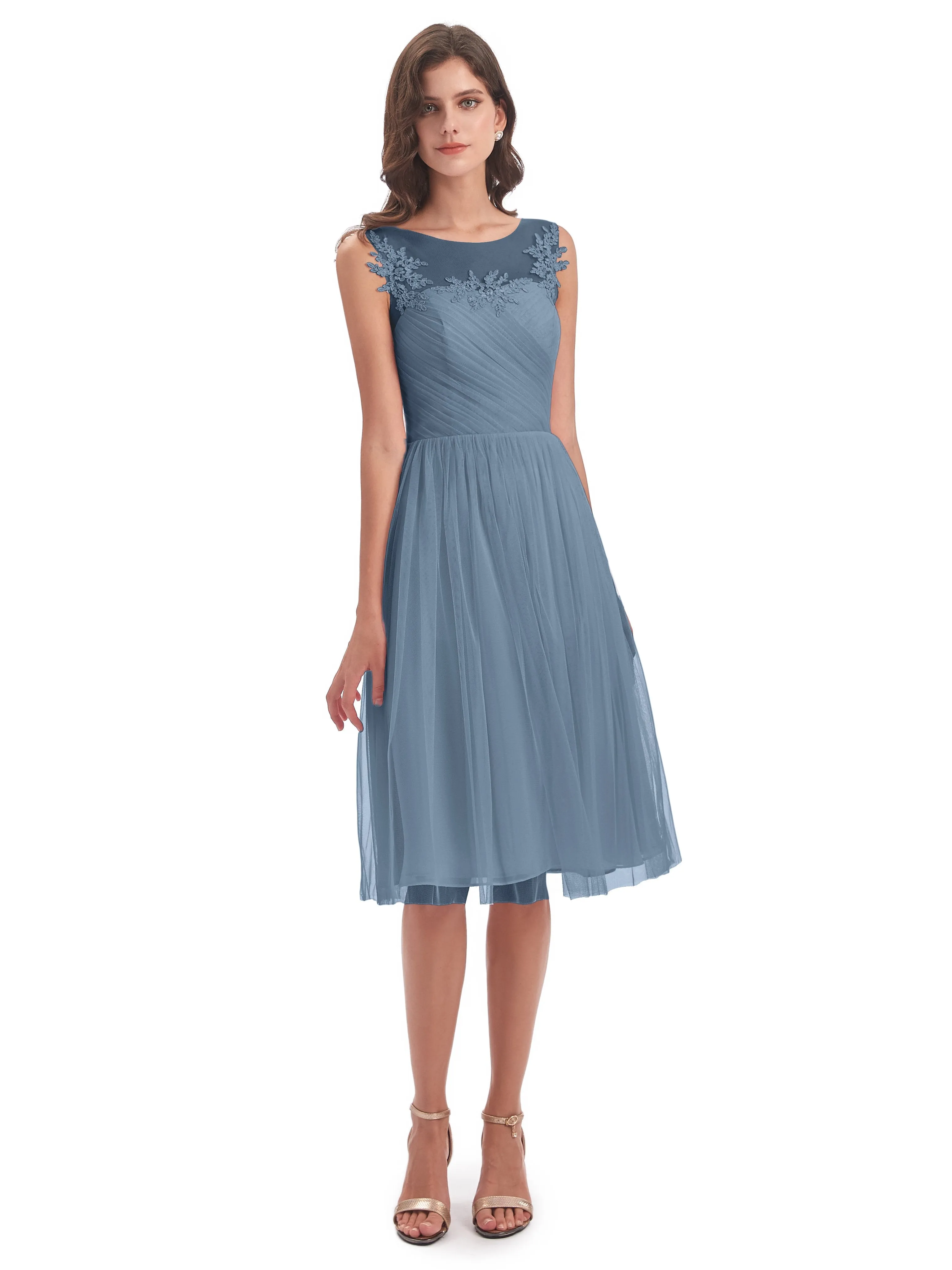 Ella Vintage Tulle/Lace A-line Knee Length Short Bridesmaid Dresses