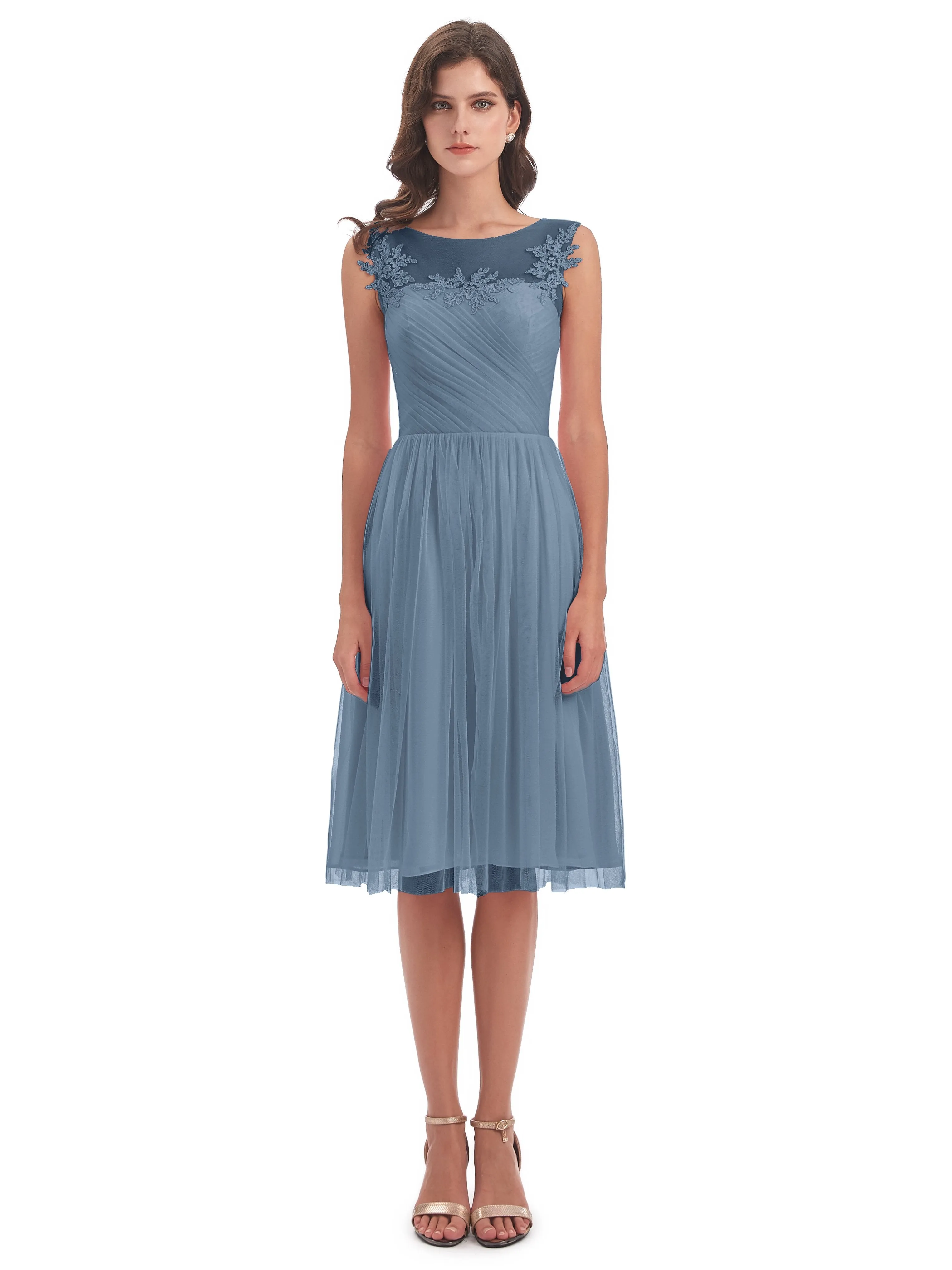 Ella Vintage Tulle/Lace A-line Knee Length Short Bridesmaid Dresses