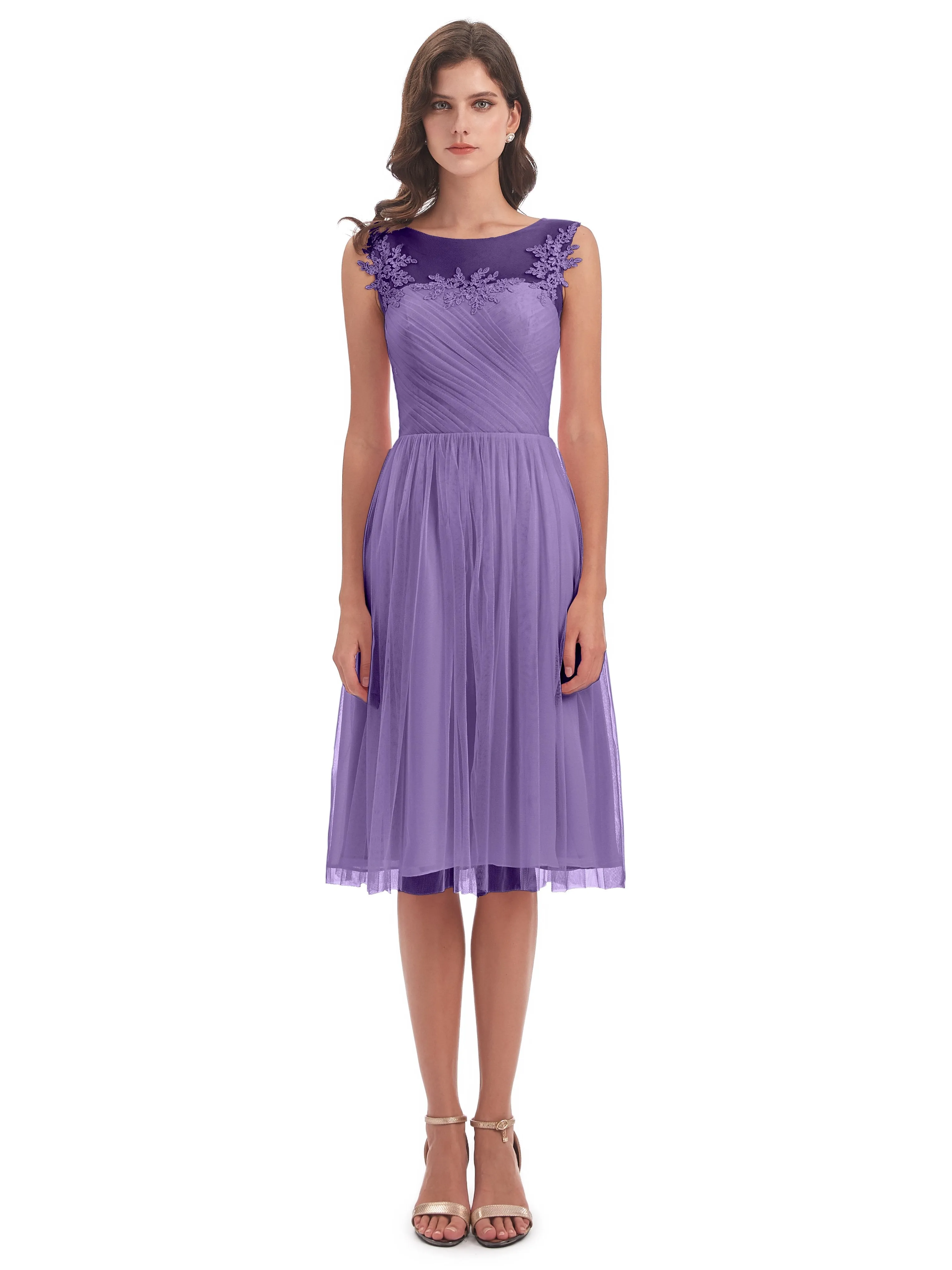 Ella Vintage Tulle/Lace A-line Knee Length Short Bridesmaid Dresses