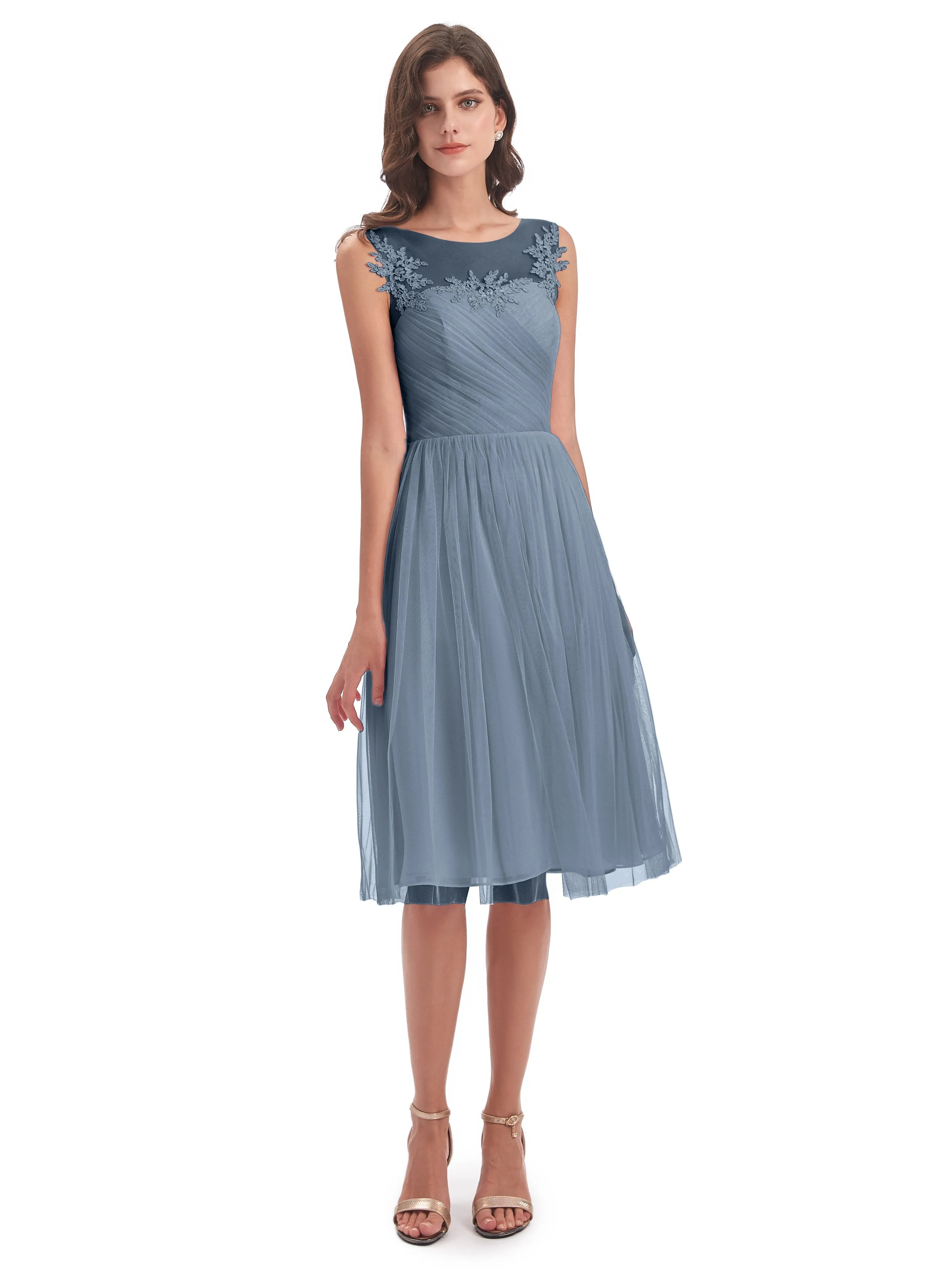 Ella Vintage Tulle/Lace A-line Knee Length Short Bridesmaid Dresses