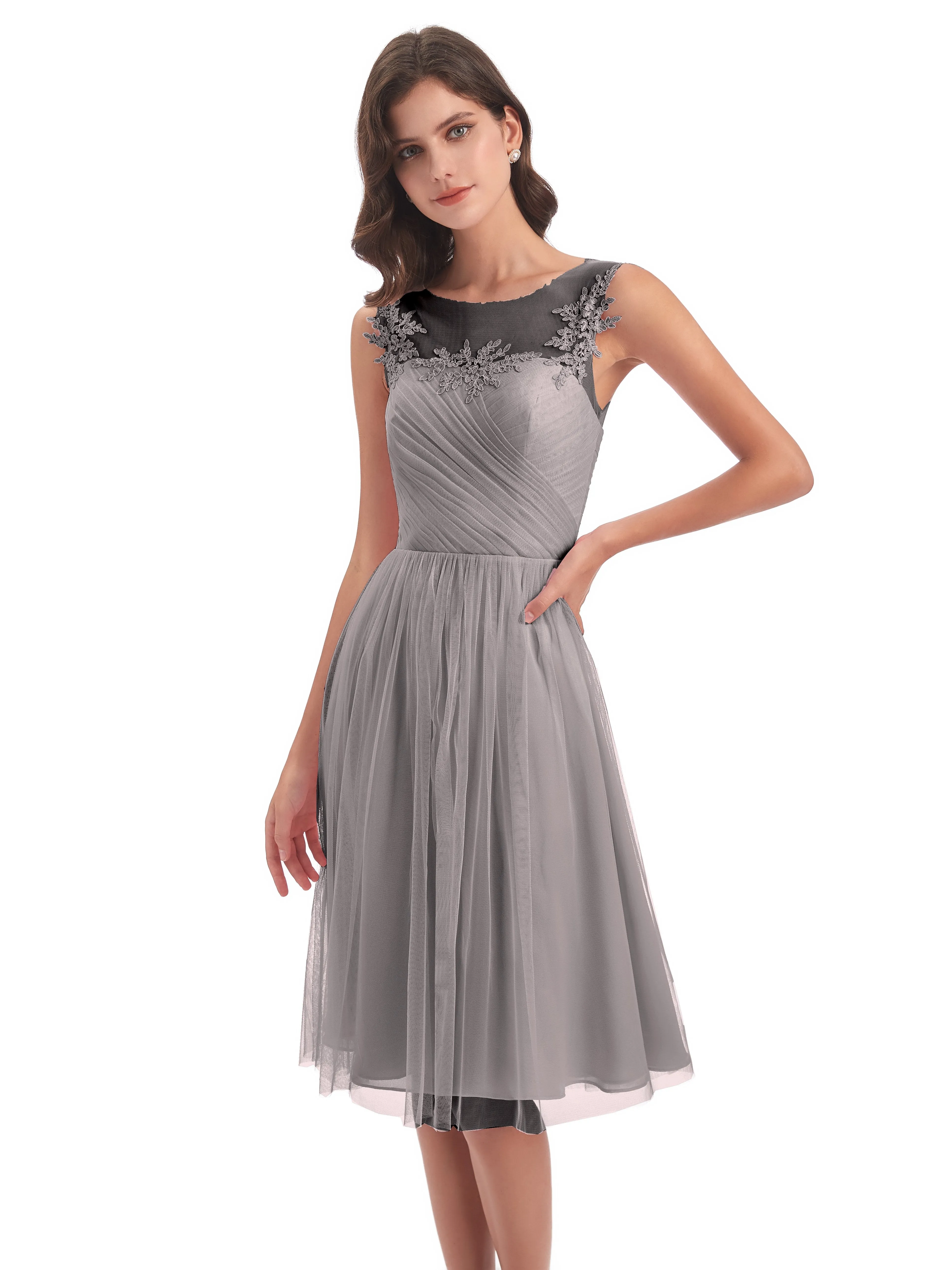 Ella Vintage Tulle/Lace A-line Knee Length Short Bridesmaid Dresses