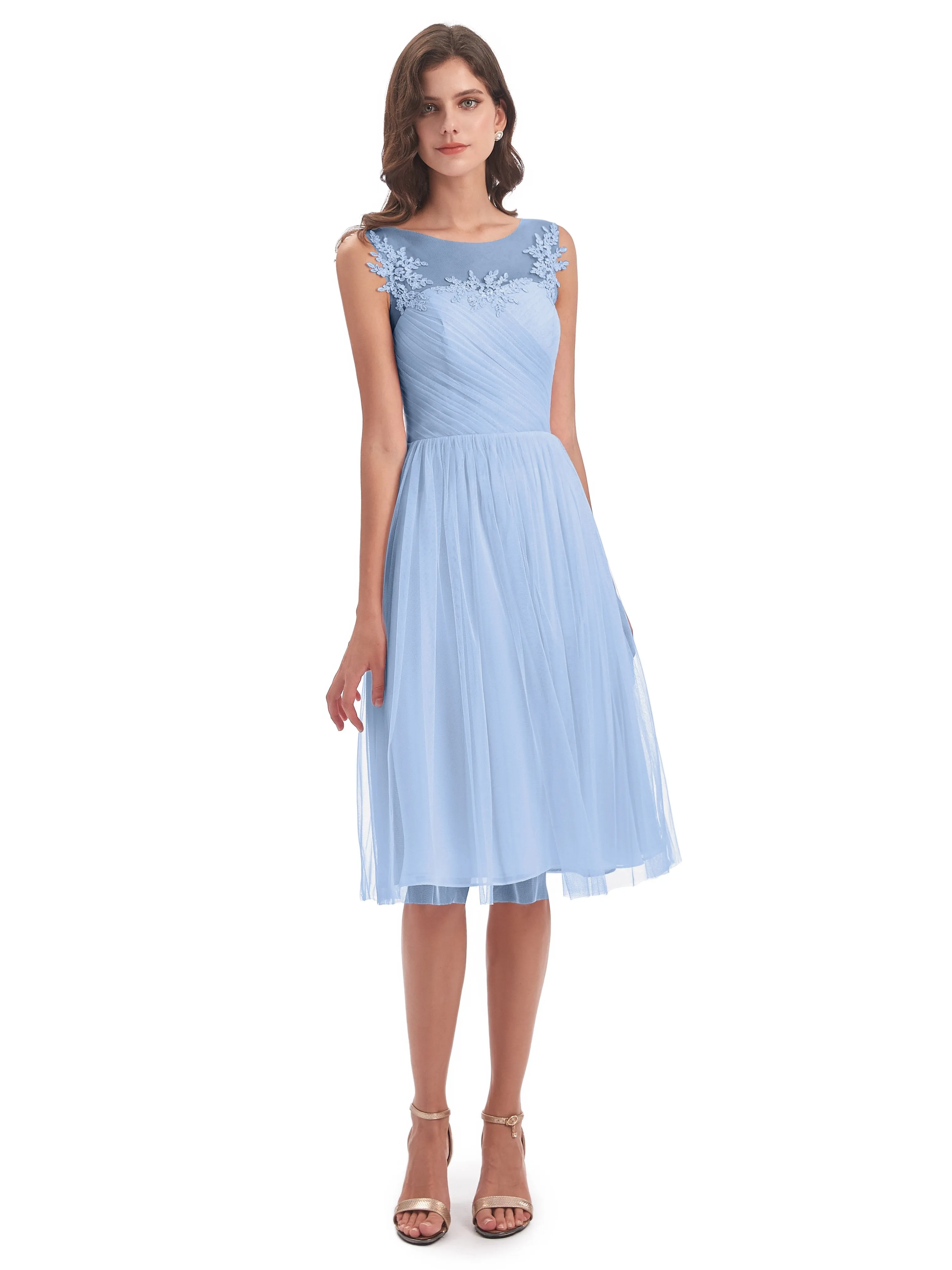 Ella Vintage Tulle/Lace A-line Knee Length Short Bridesmaid Dresses