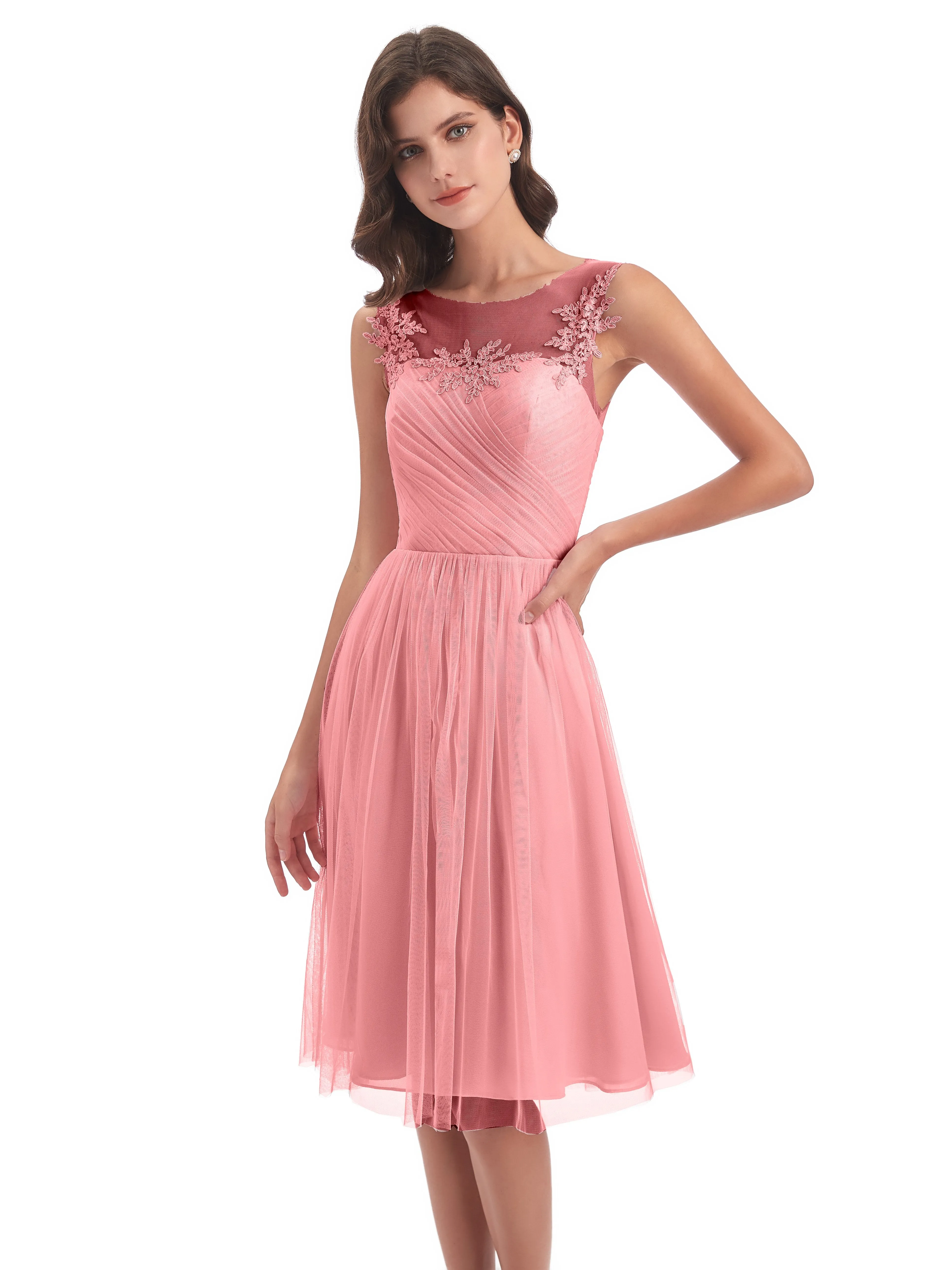 Ella Vintage Tulle/Lace A-line Knee Length Short Bridesmaid Dresses