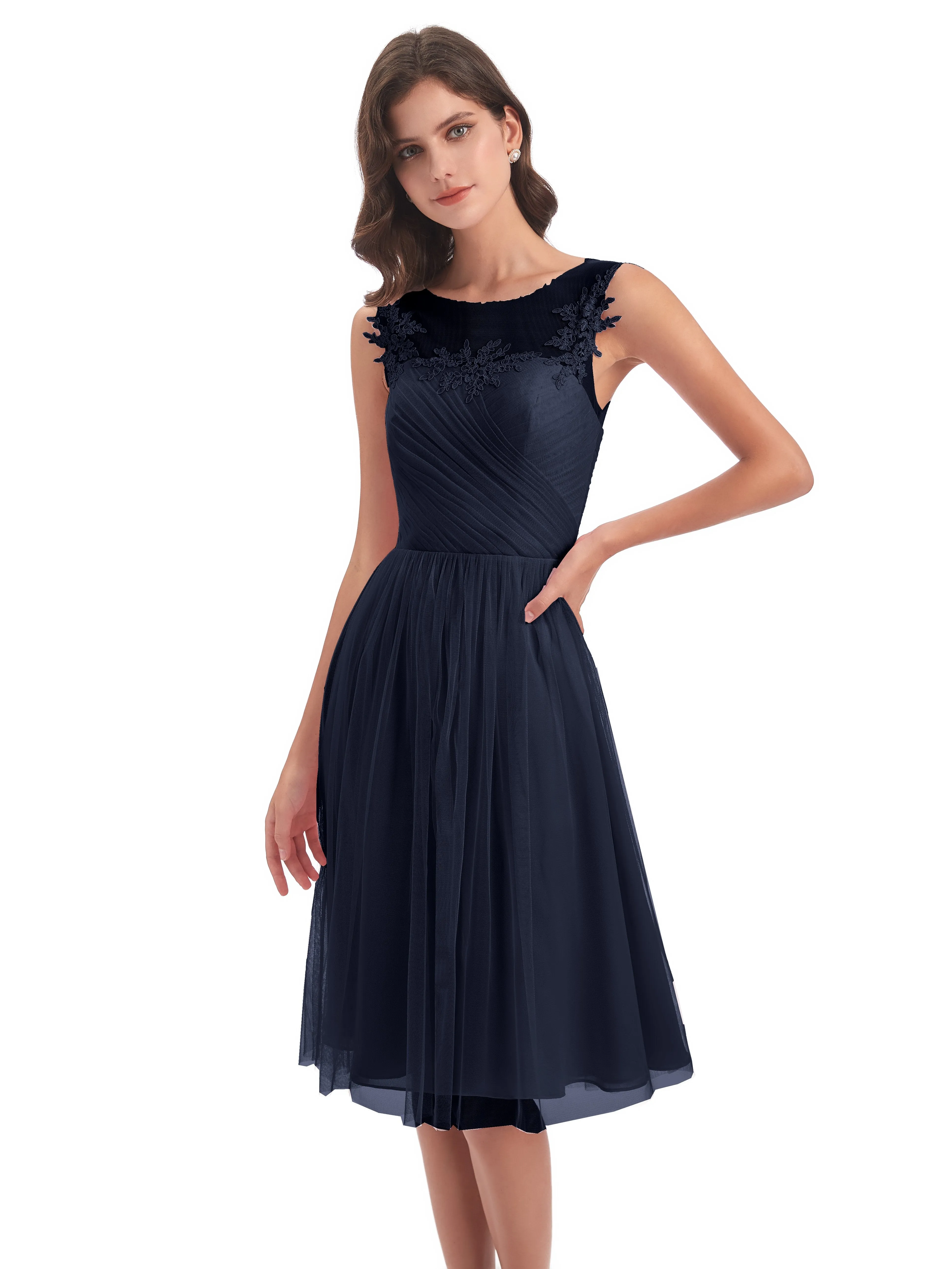 Ella Vintage Tulle/Lace A-line Knee Length Short Bridesmaid Dresses