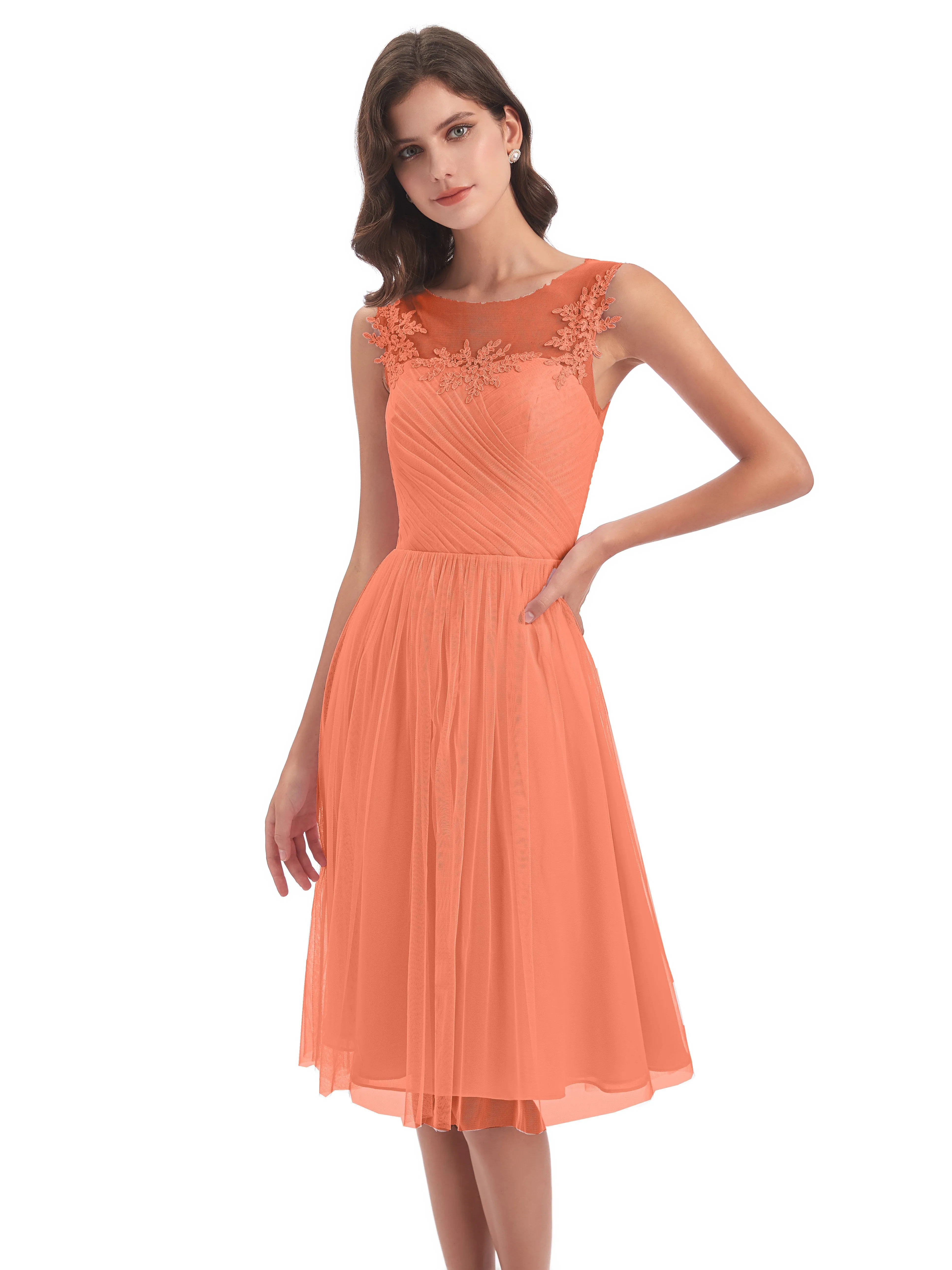 Ella Vintage Tulle/Lace A-line Knee Length Short Bridesmaid Dresses