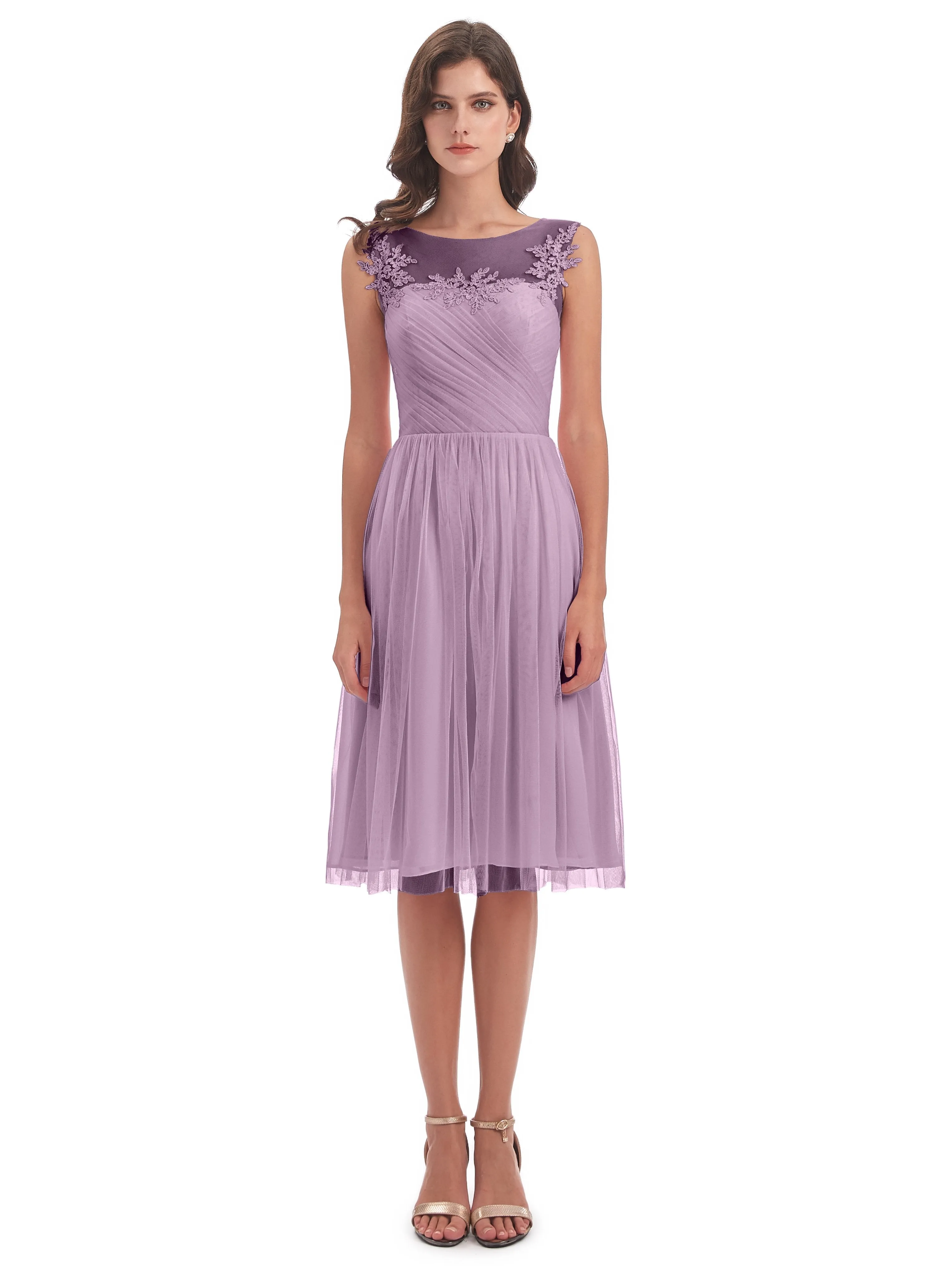 Ella Vintage Tulle/Lace A-line Knee Length Short Bridesmaid Dresses