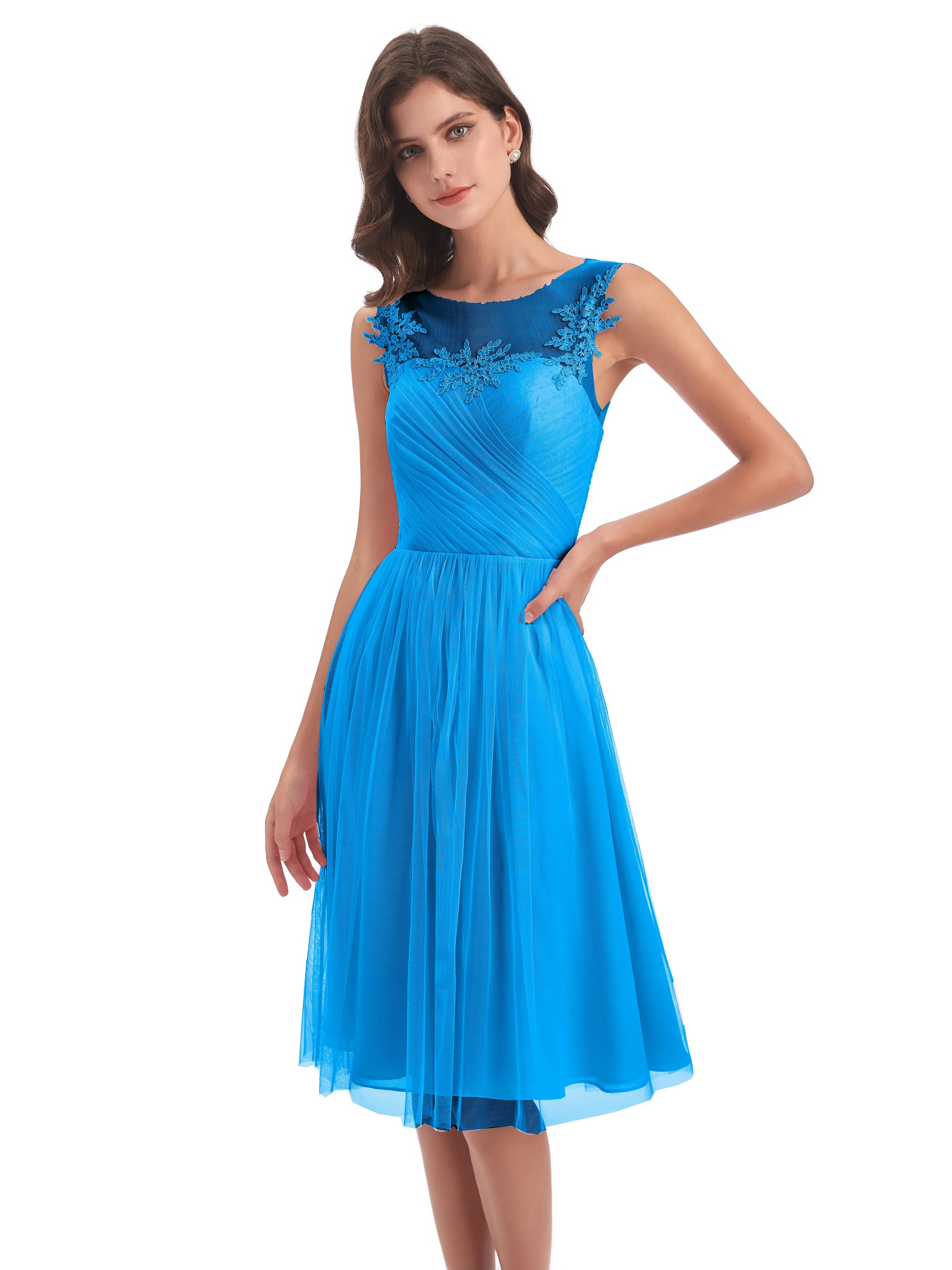 Ella Vintage Tulle/Lace A-line Knee Length Short Bridesmaid Dresses