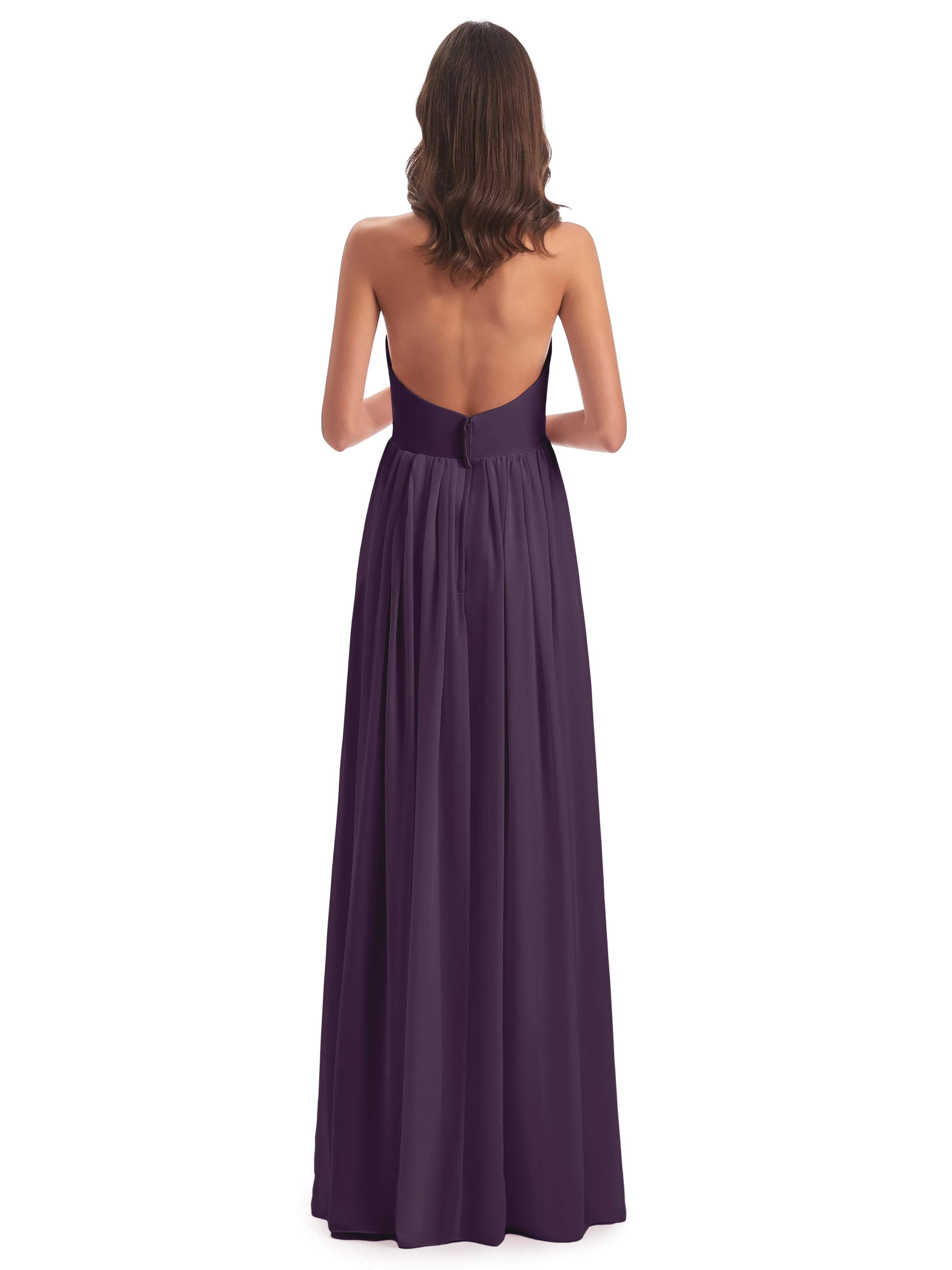 Elsie Vintage Chiffon Halter Pleating Long Bridesmaid Dresses