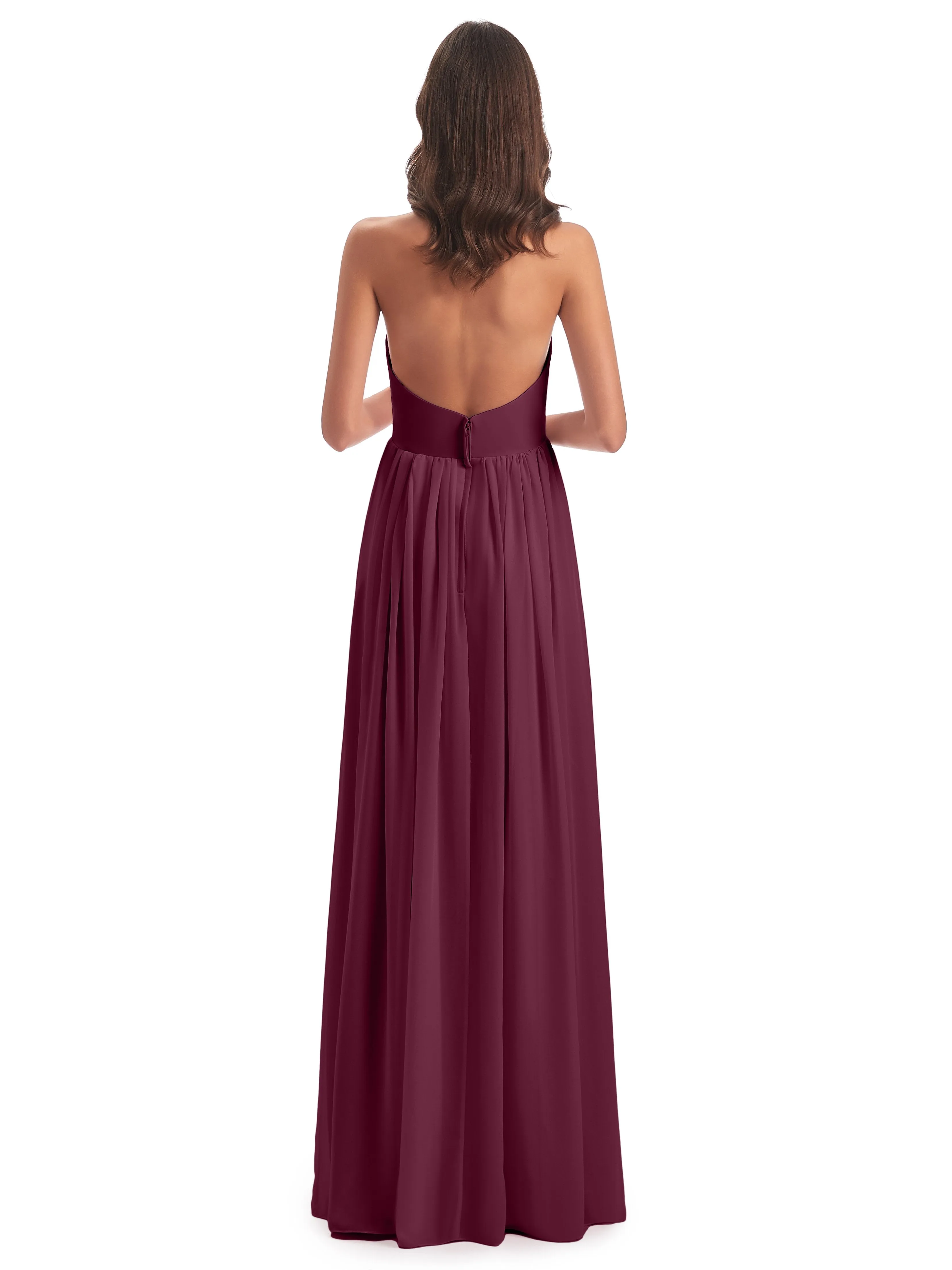 Elsie Vintage Chiffon Halter Pleating Long Bridesmaid Dresses