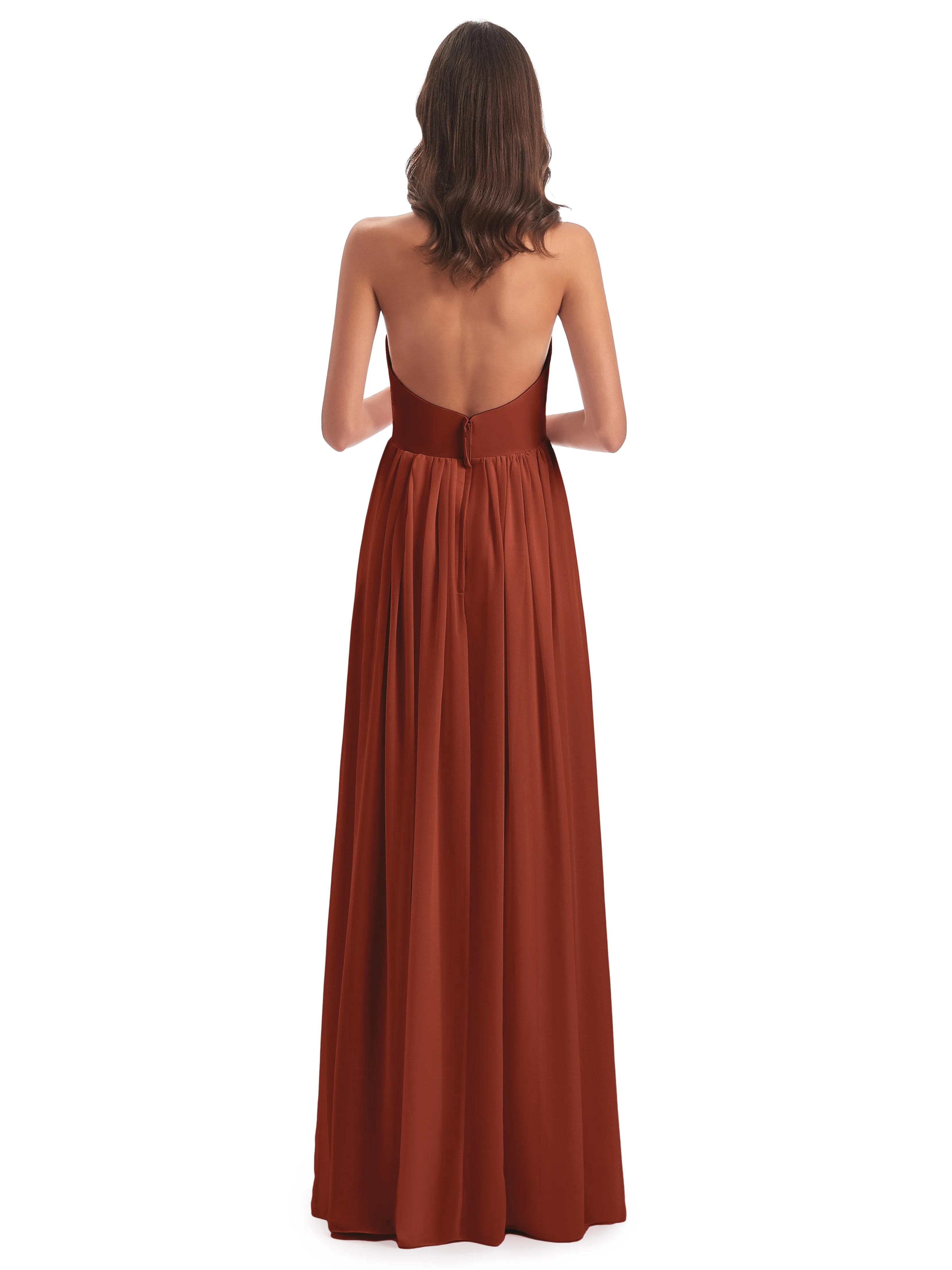 Elsie Vintage Chiffon Halter Pleating Long Bridesmaid Dresses