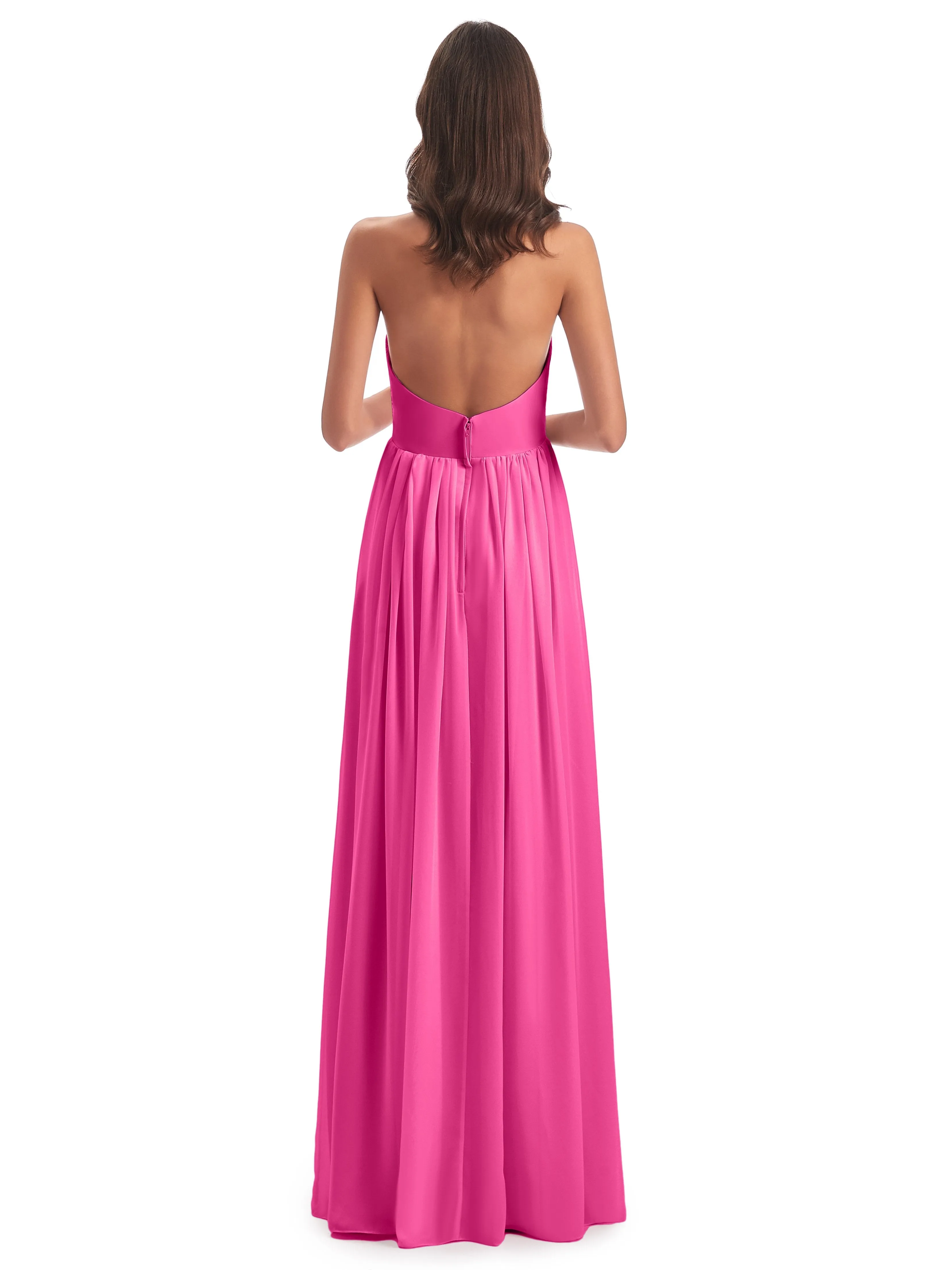 Elsie Vintage Chiffon Halter Pleating Long Bridesmaid Dresses