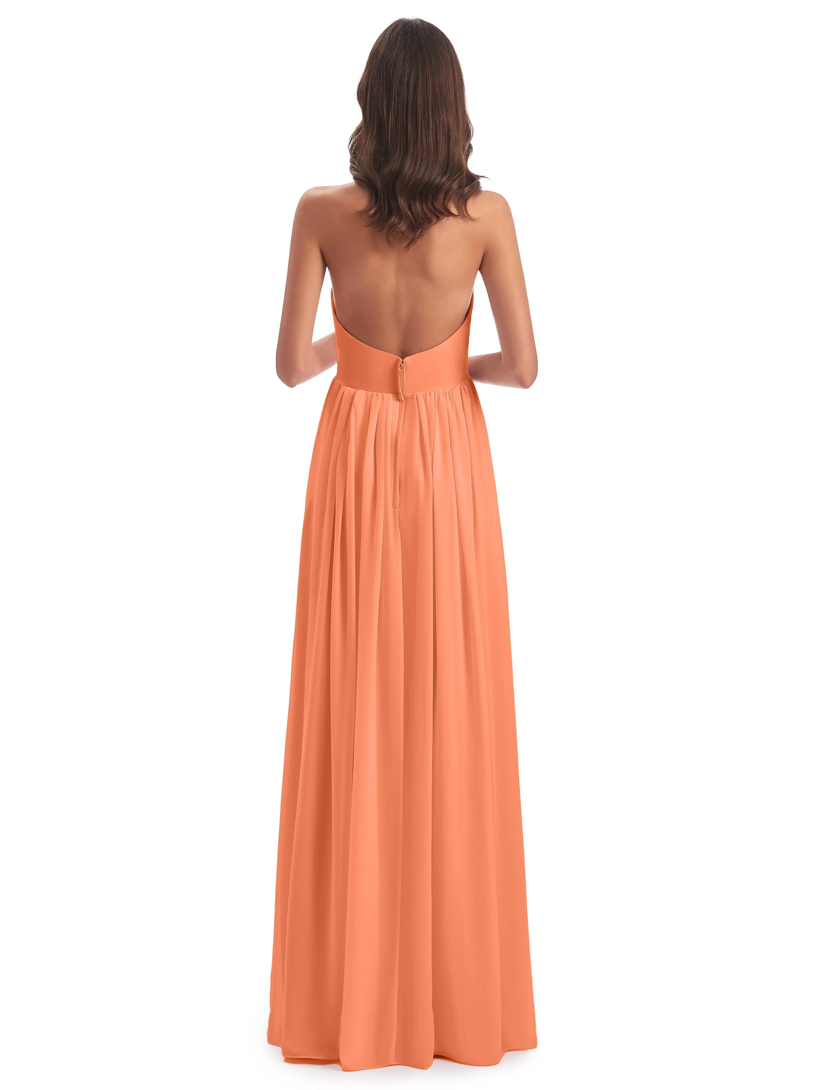 Elsie Vintage Chiffon Halter Pleating Long Bridesmaid Dresses