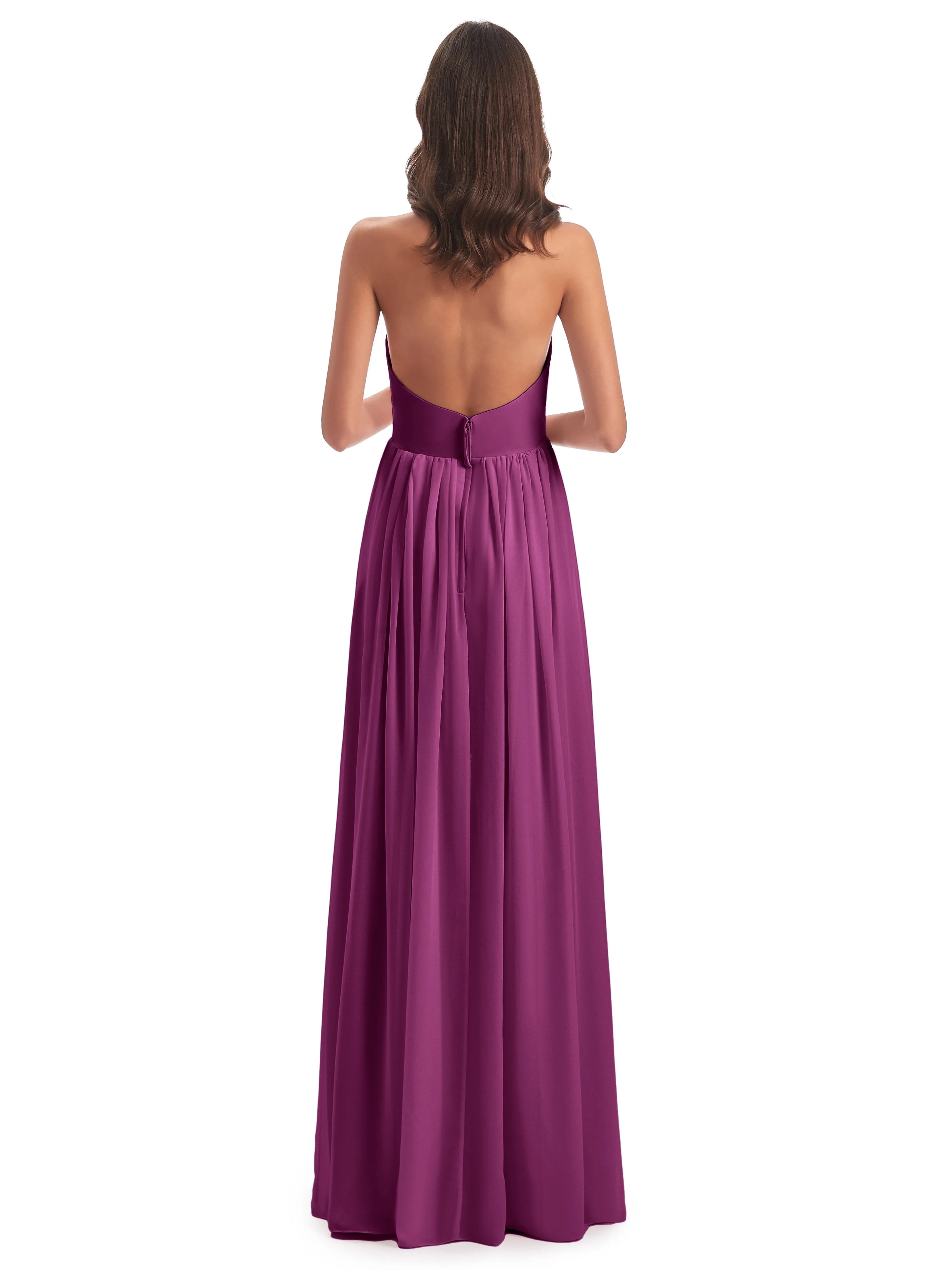 Elsie Vintage Chiffon Halter Pleating Long Bridesmaid Dresses