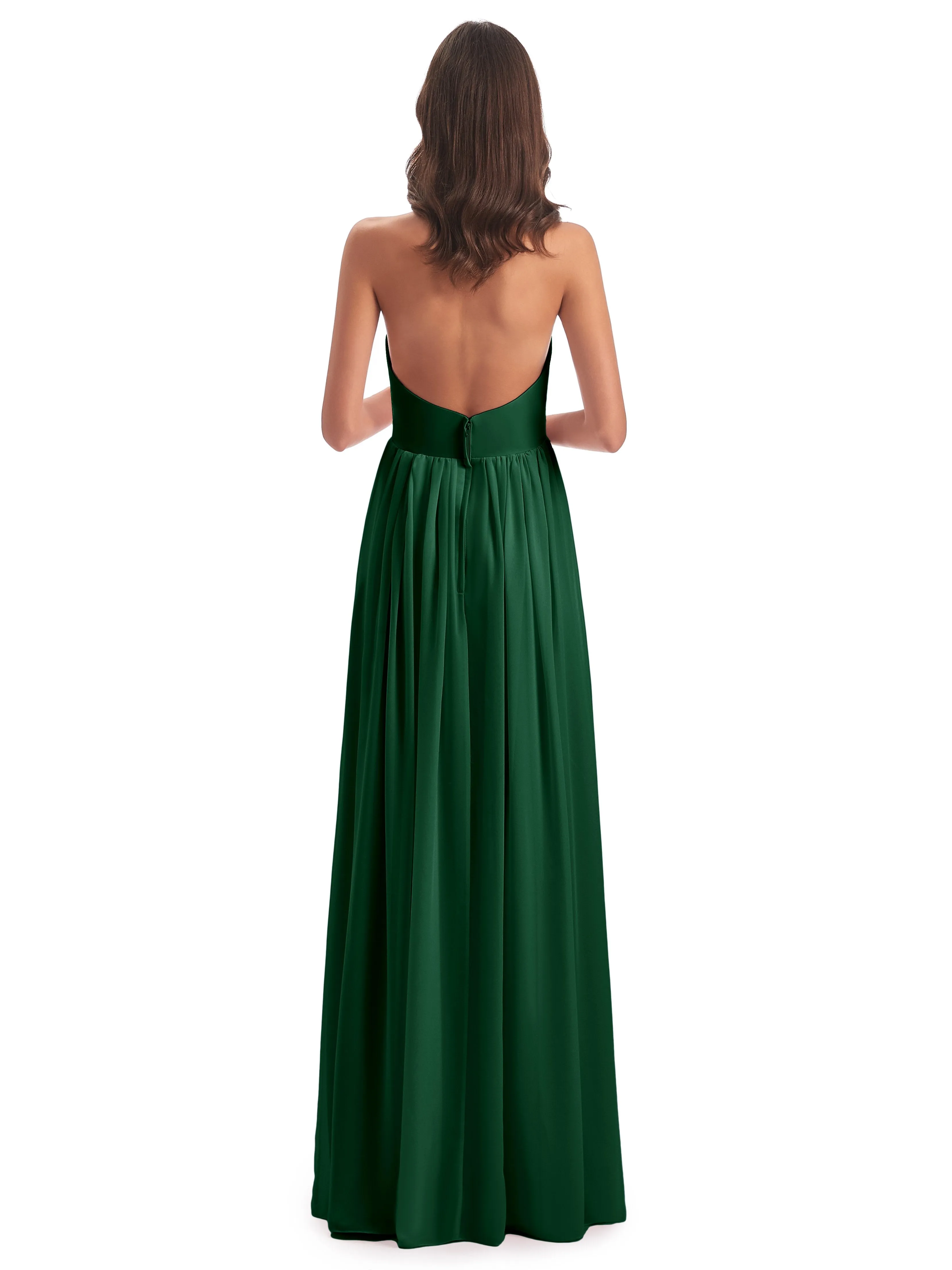 Elsie Vintage Chiffon Halter Pleating Long Bridesmaid Dresses