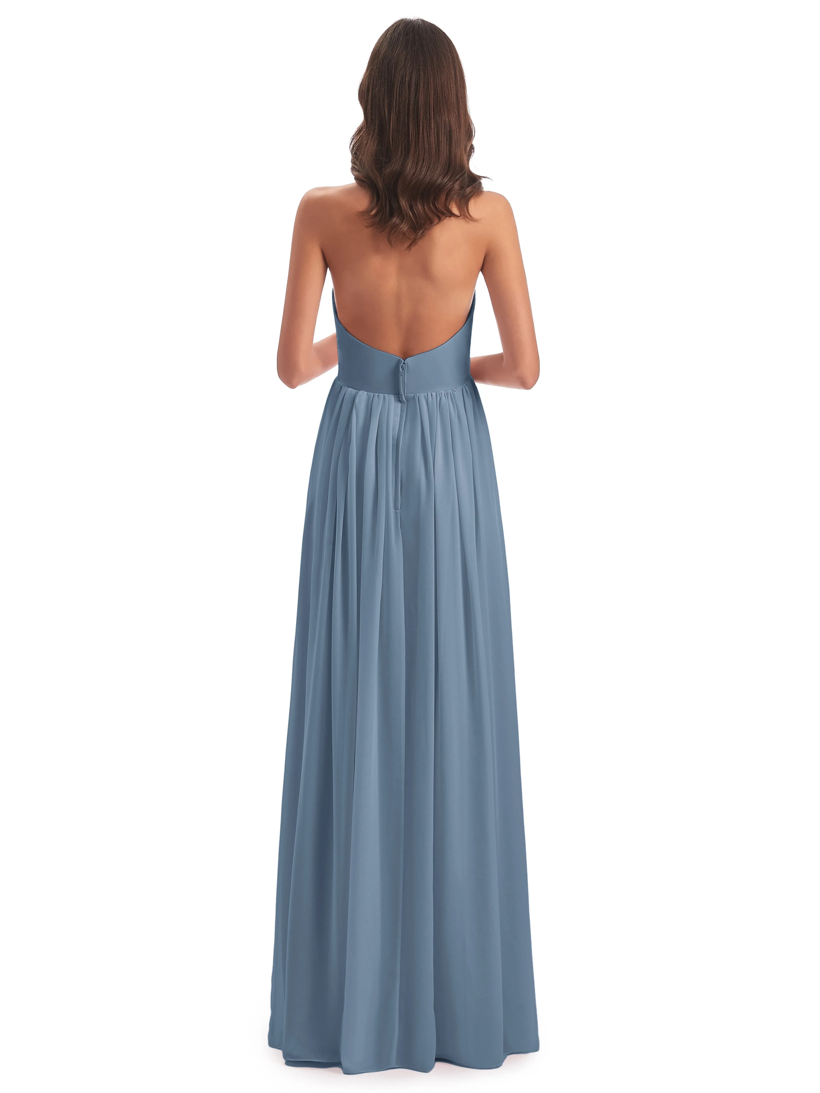 Elsie Vintage Chiffon Halter Pleating Long Bridesmaid Dresses