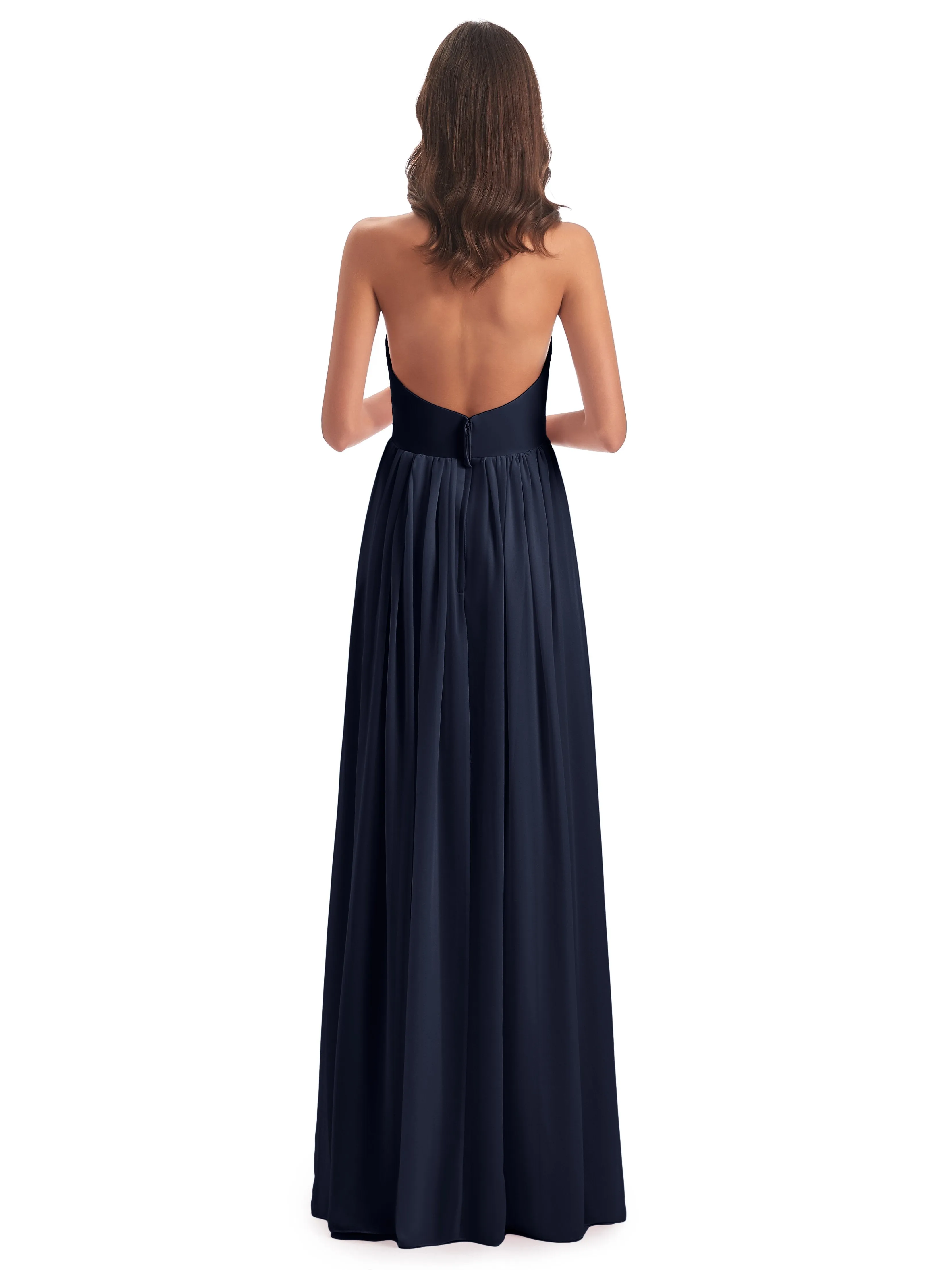 Elsie Vintage Chiffon Halter Pleating Long Bridesmaid Dresses