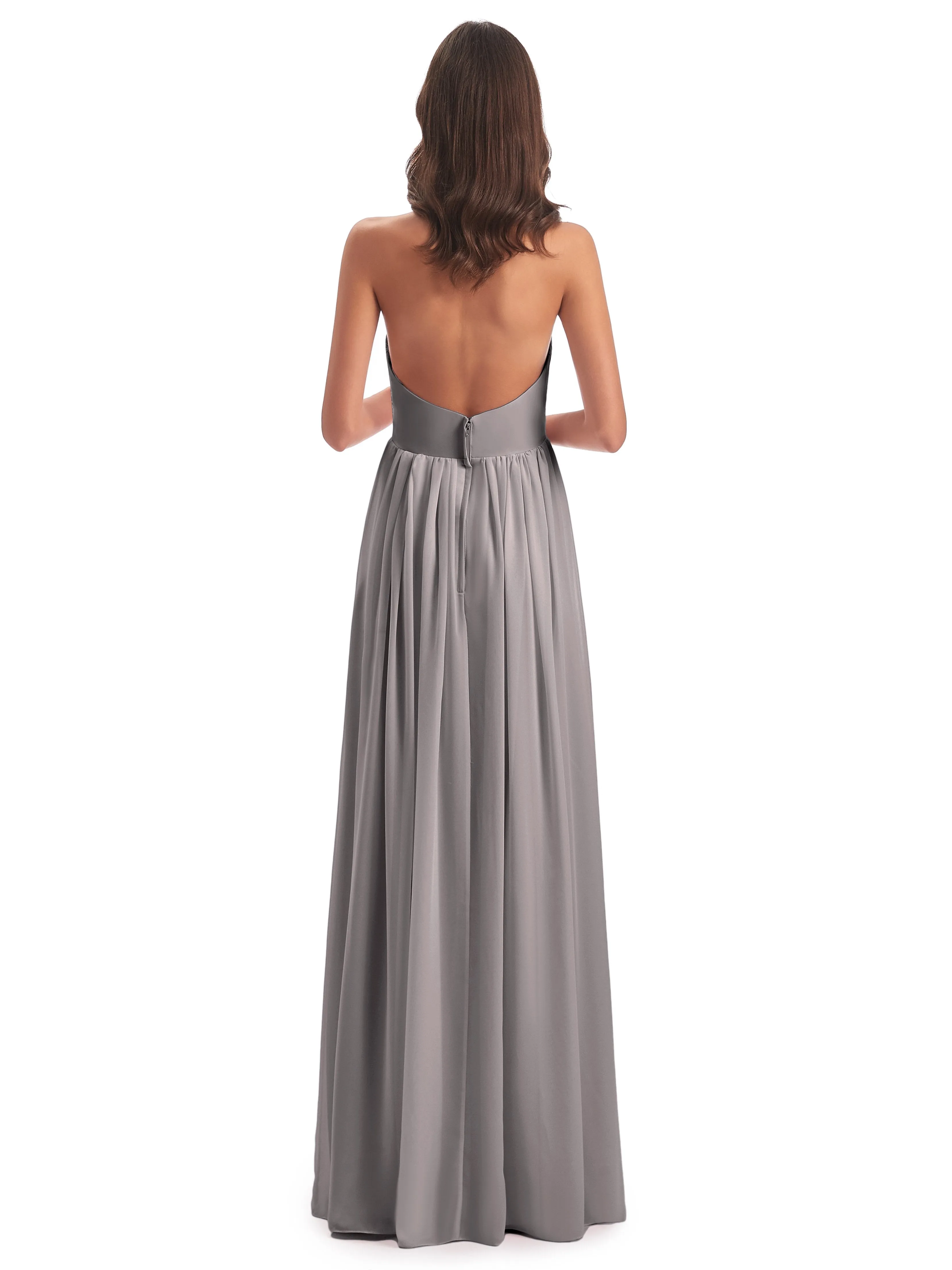 Elsie Vintage Chiffon Halter Pleating Long Bridesmaid Dresses