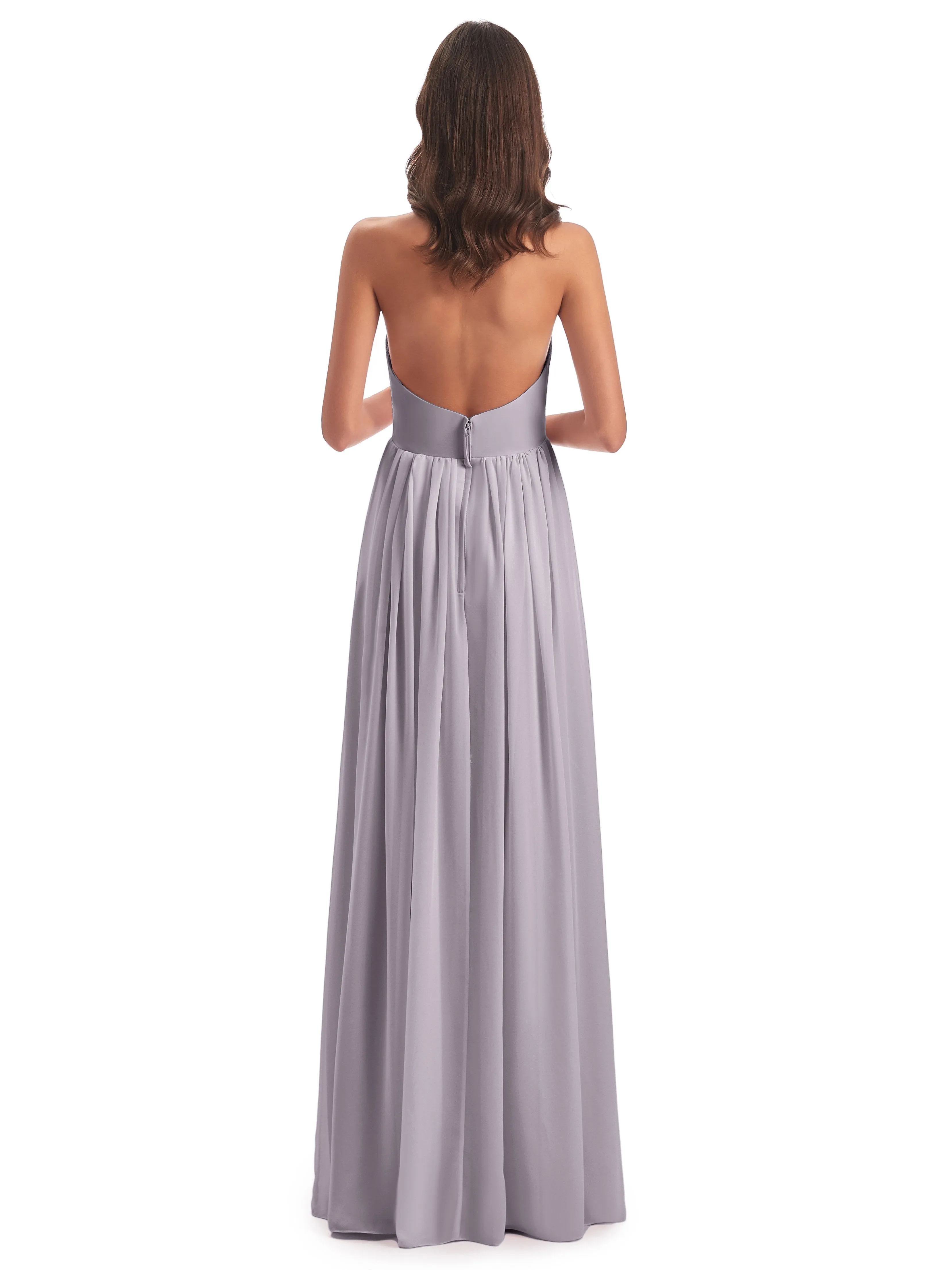 Elsie Vintage Chiffon Halter Pleating Long Bridesmaid Dresses