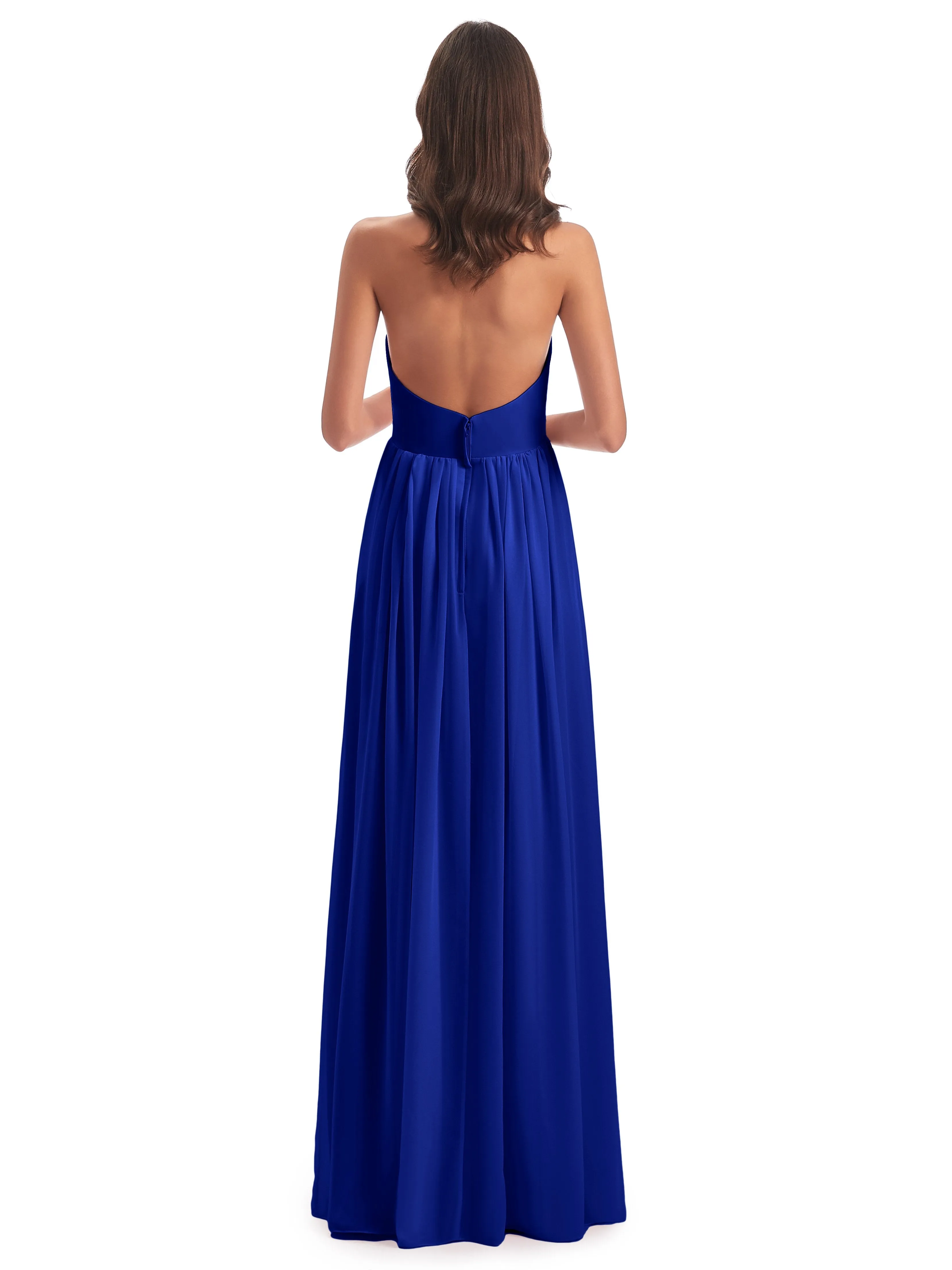 Elsie Vintage Chiffon Halter Pleating Long Bridesmaid Dresses