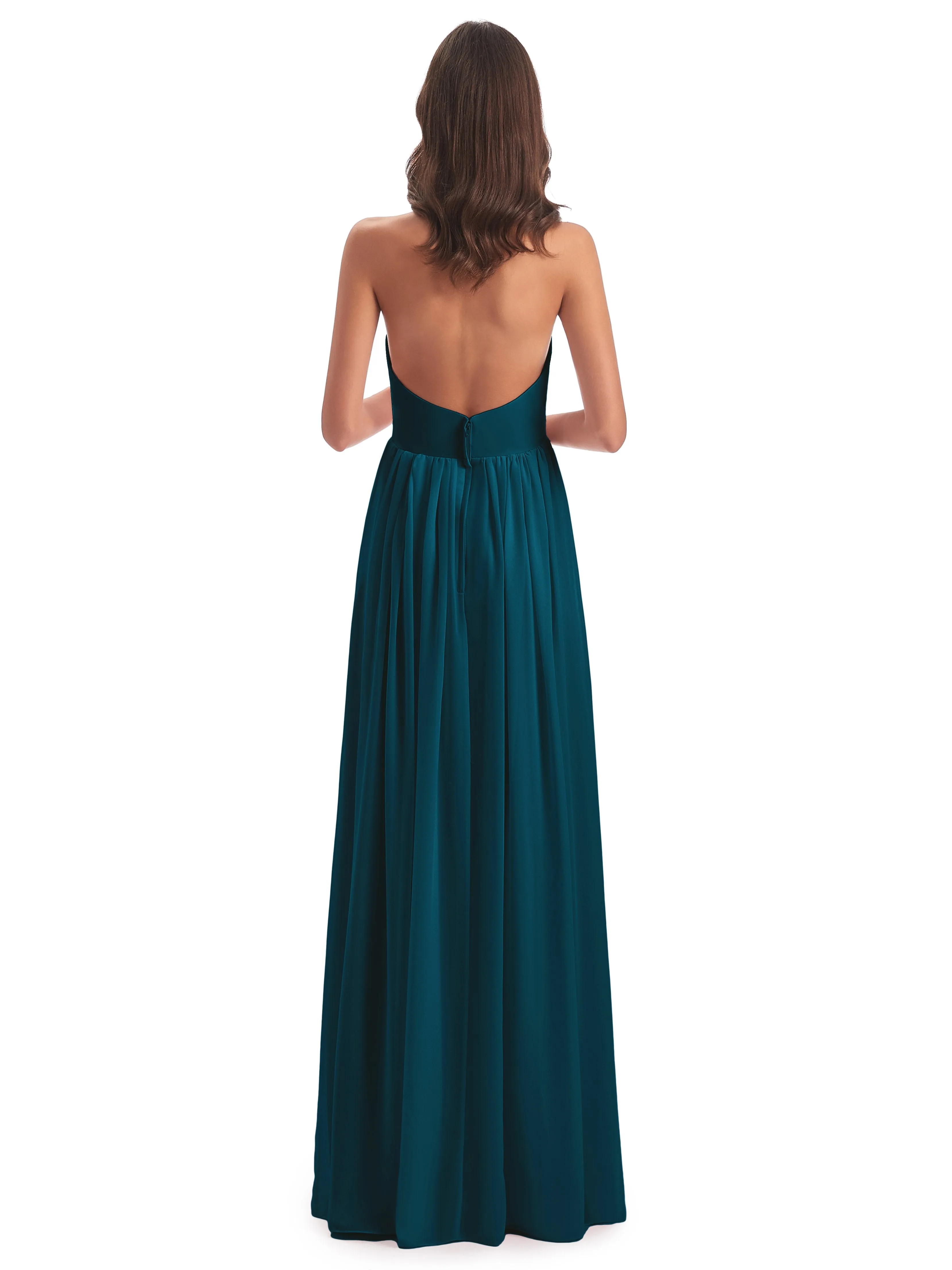 Elsie Vintage Chiffon Halter Pleating Long Bridesmaid Dresses