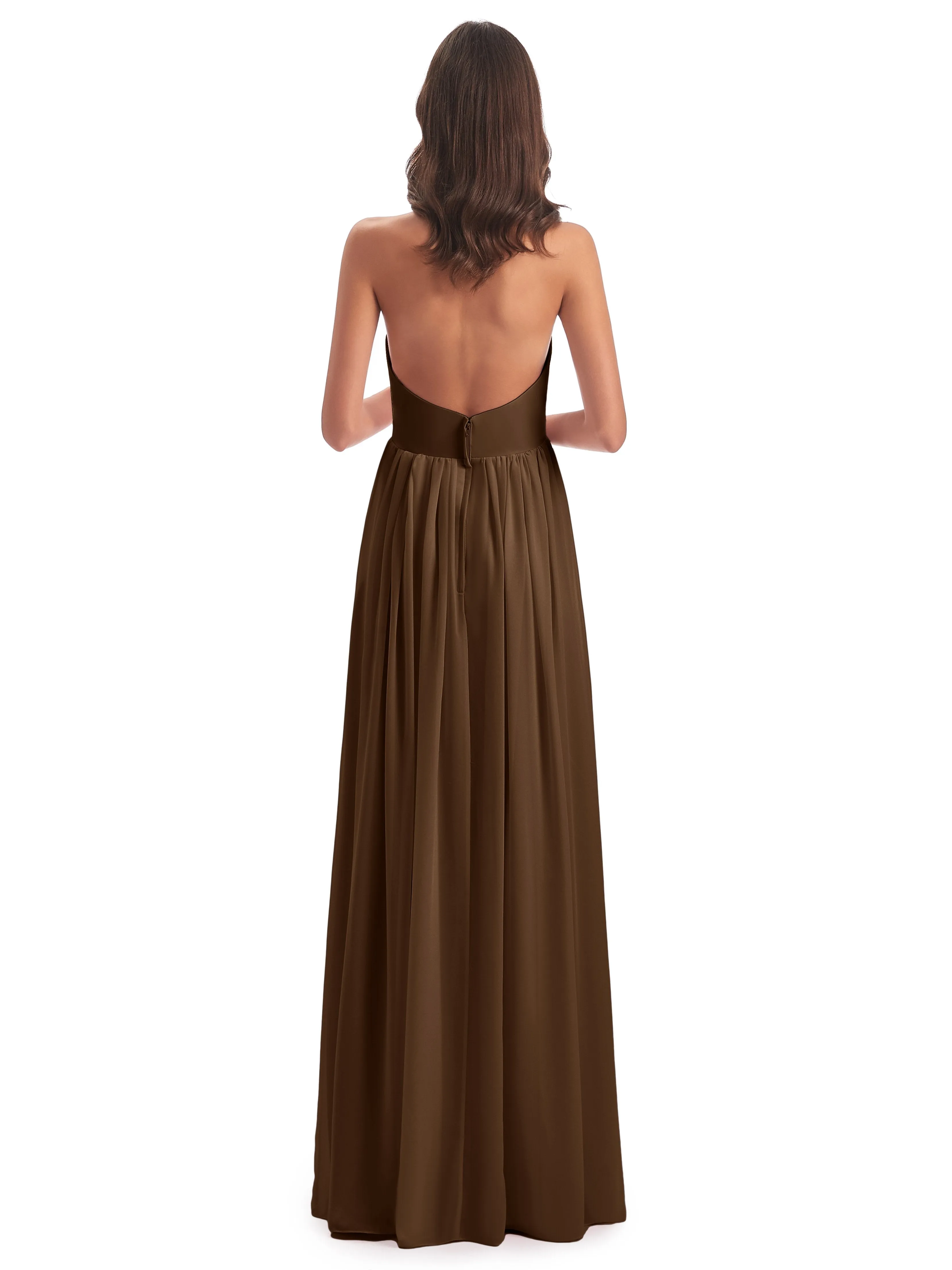 Elsie Vintage Chiffon Halter Pleating Long Bridesmaid Dresses