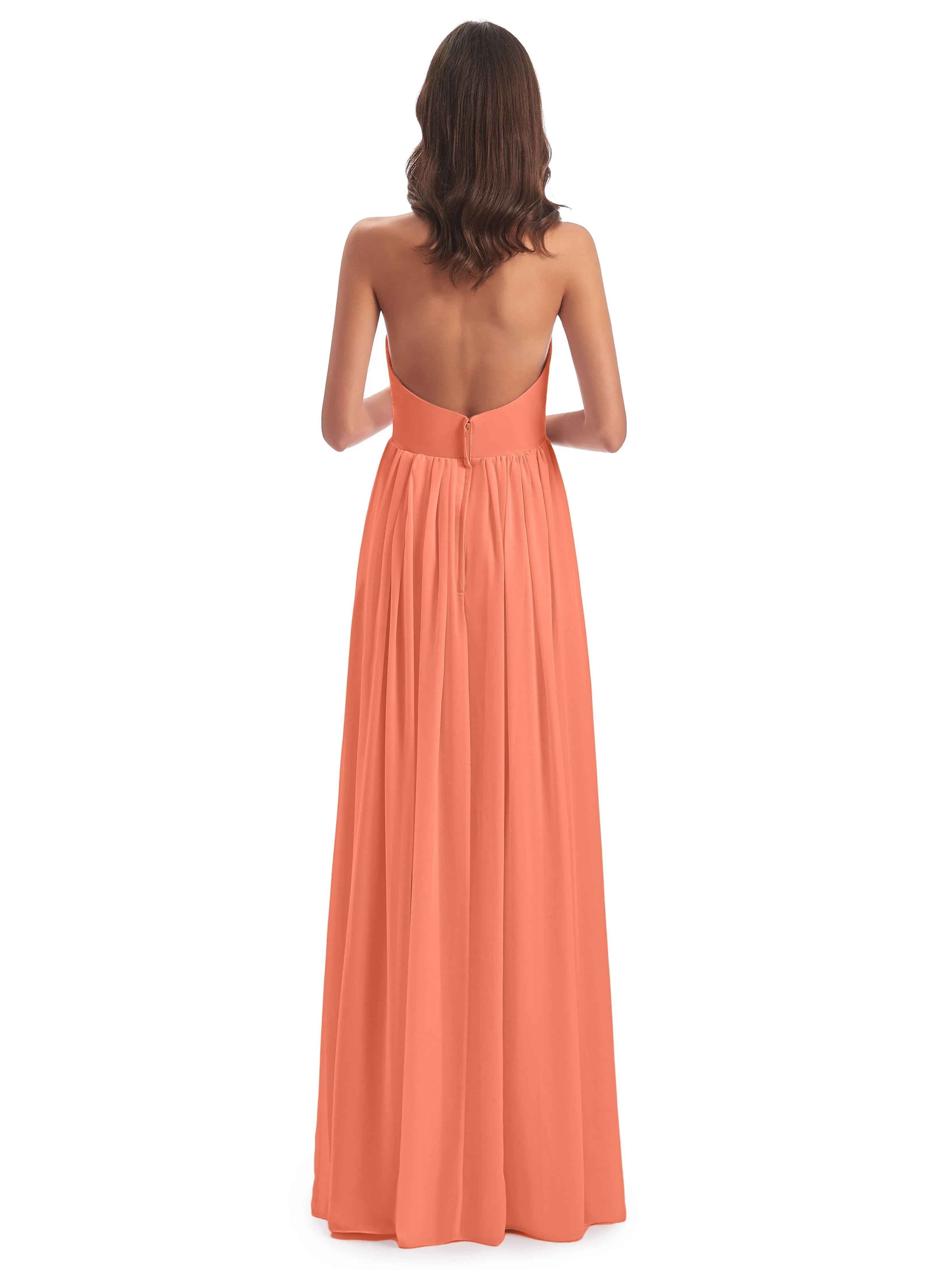 Elsie Vintage Chiffon Halter Pleating Long Bridesmaid Dresses