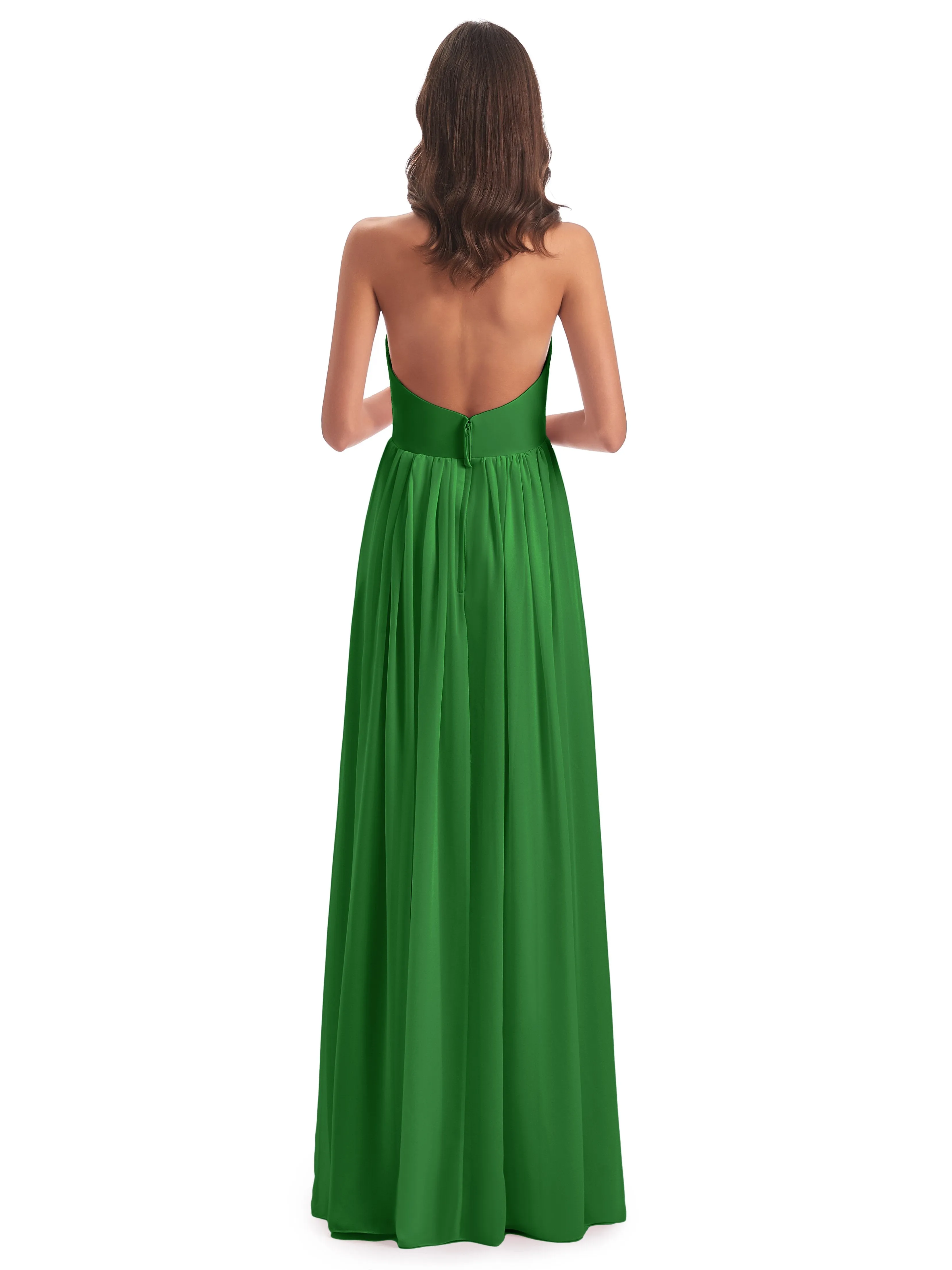 Elsie Vintage Chiffon Halter Pleating Long Bridesmaid Dresses